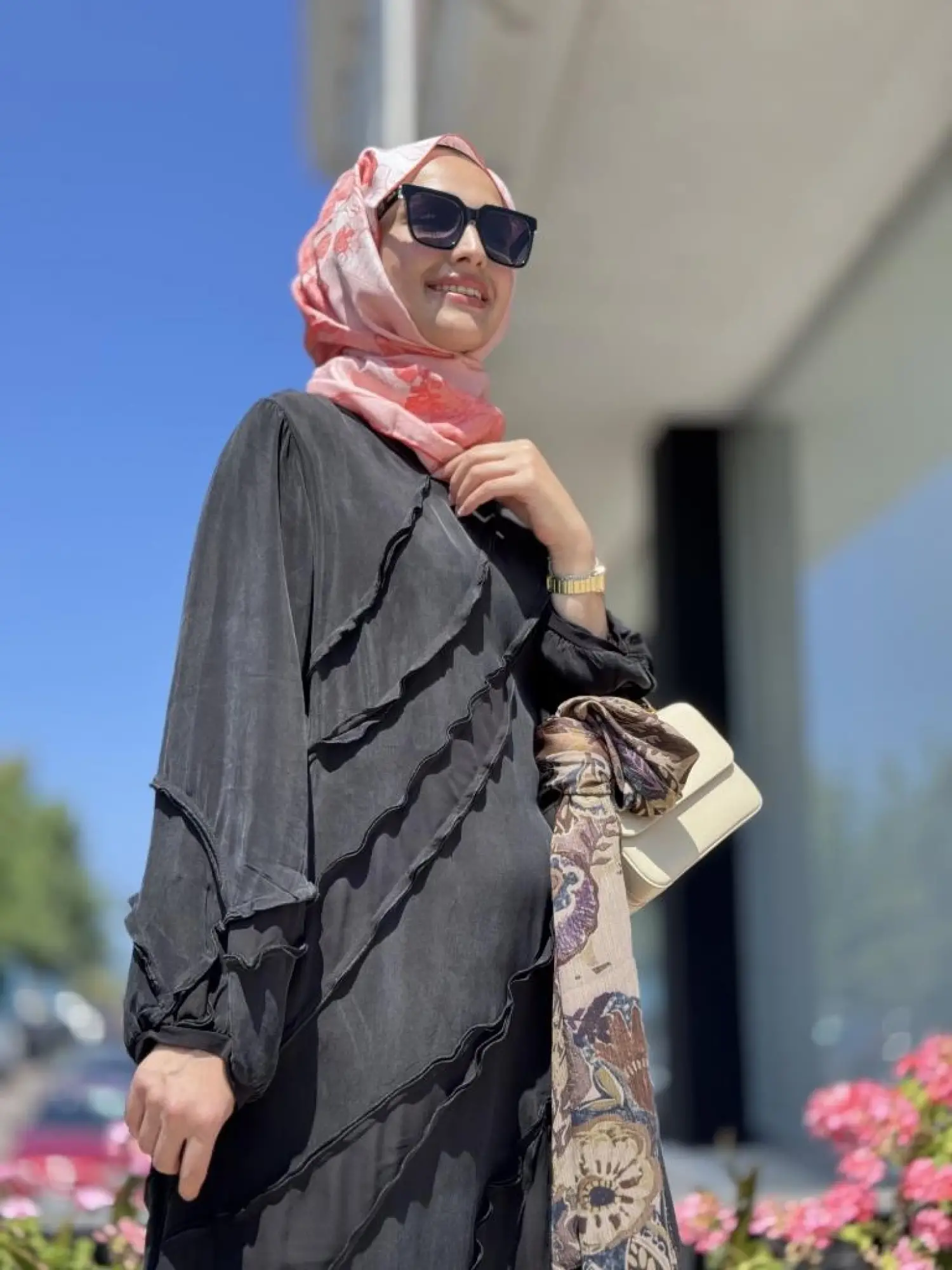 Misswhence Şifon Detaylı Nervürlü Büyük Beden Şallı Cupra İpek Elbise V3175