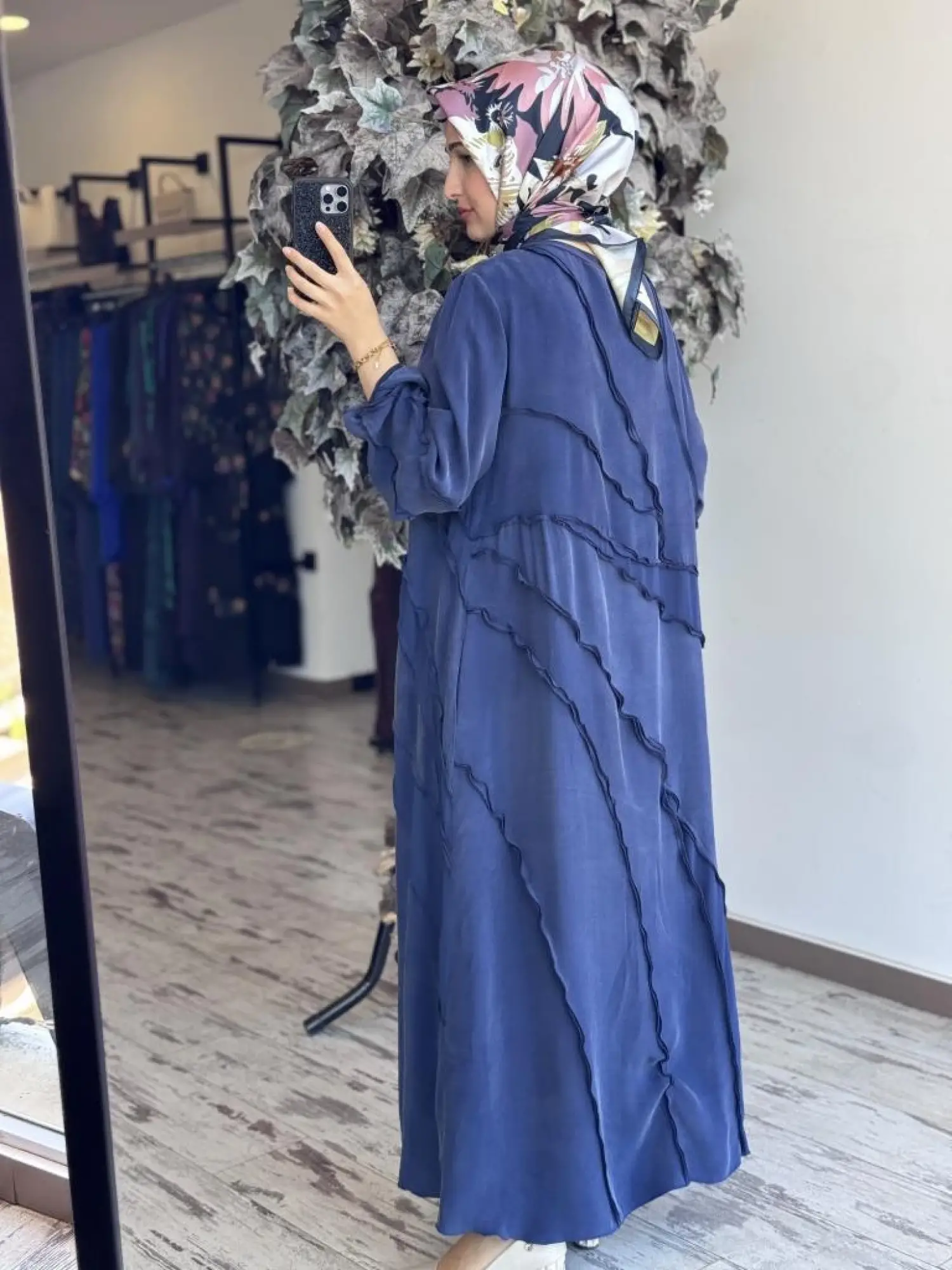 Misswhence Şifon Detaylı Nervürlü Büyük Beden Şallı Cupra İpek Elbise V3175