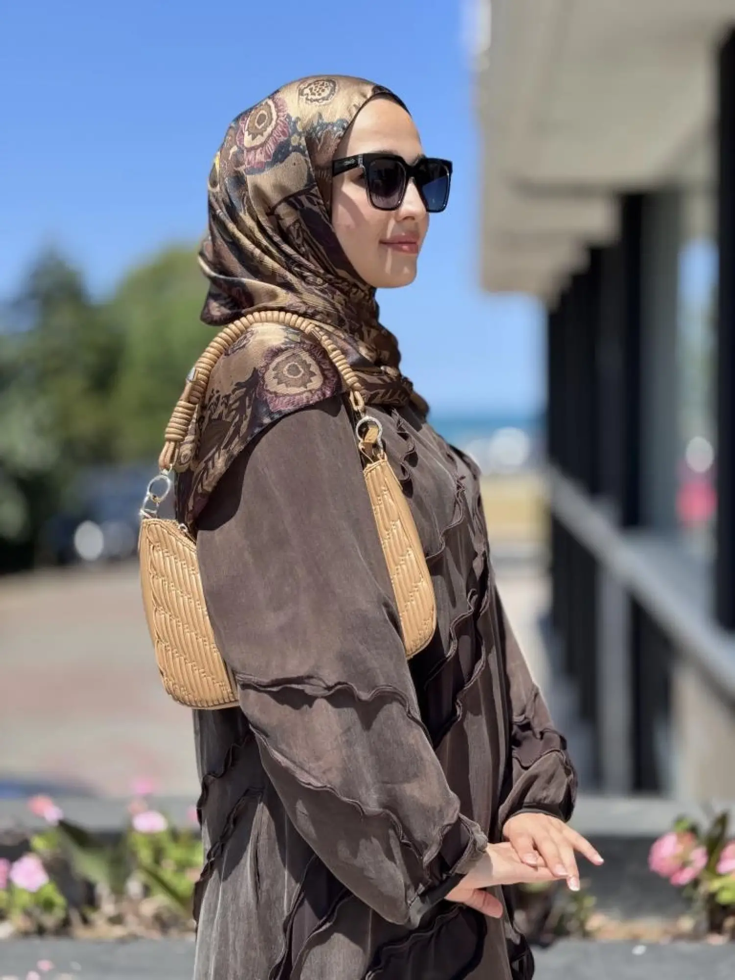 Misswhence Şifon Detaylı Nervürlü Büyük Beden Şallı Cupra İpek Elbise V3175