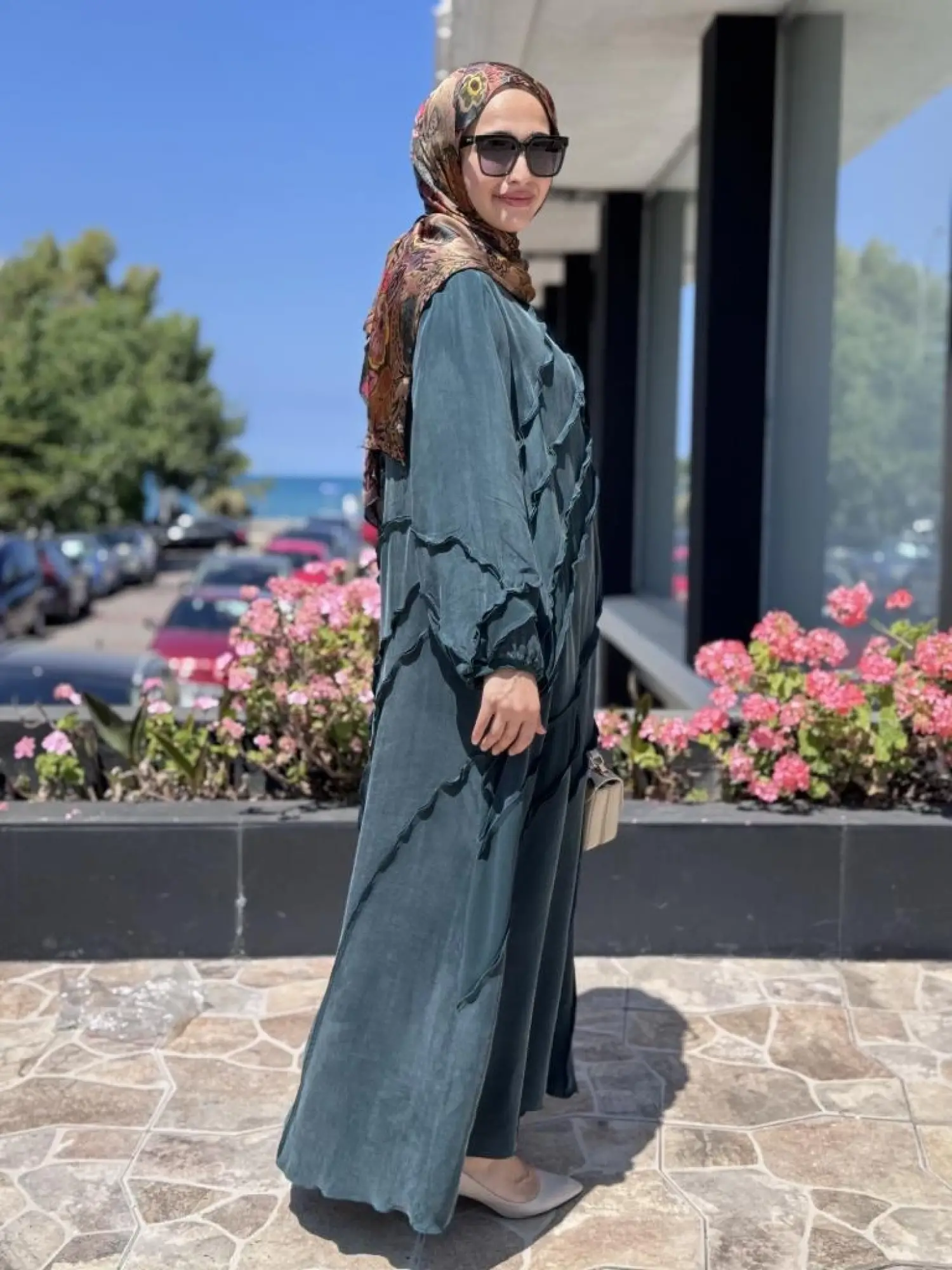 Misswhence Şifon Detaylı Nervürlü Büyük Beden Şallı Cupra İpek Elbise V3175