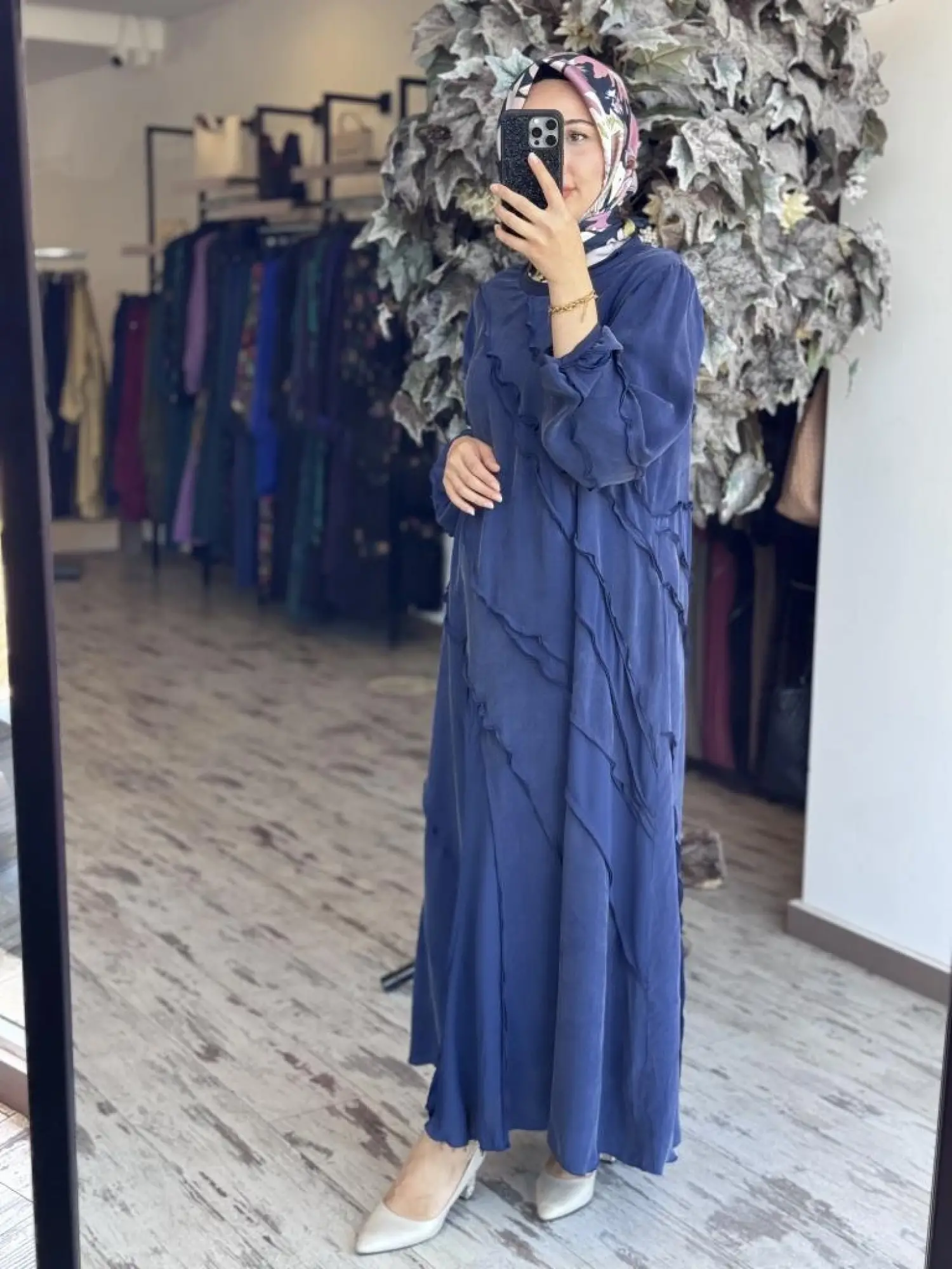 Misswhence Şifon Detaylı Nervürlü Büyük Beden Şallı Cupra İpek Elbise V3175