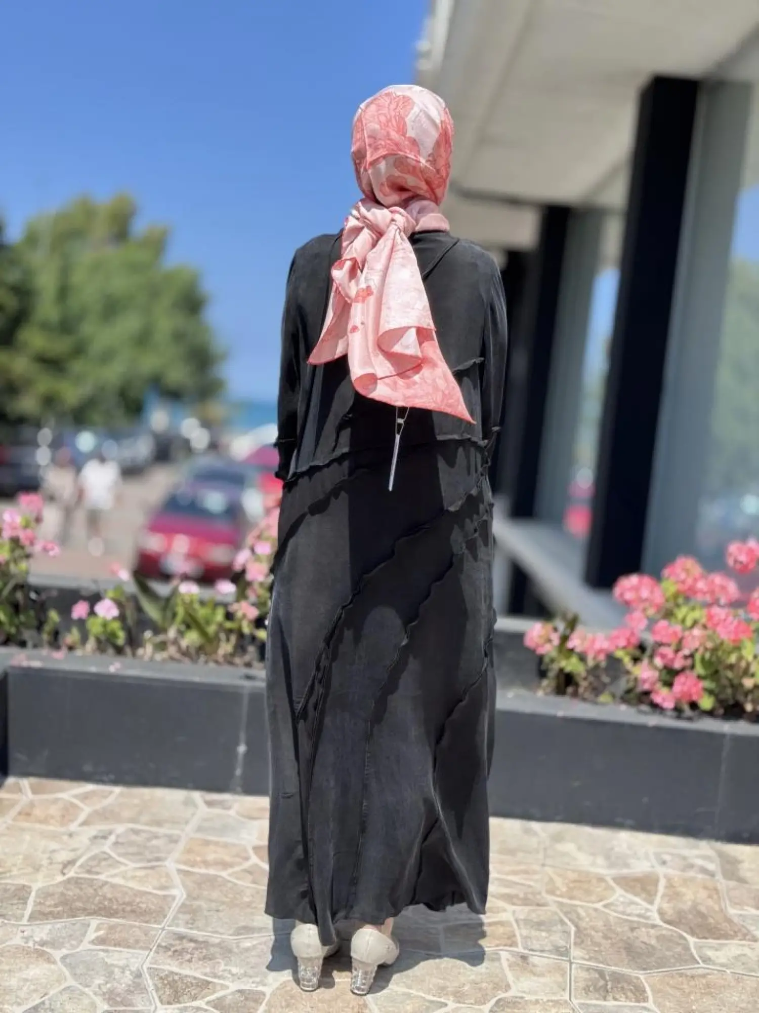 Misswhence Şifon Detaylı Nervürlü Büyük Beden Şallı Cupra İpek Elbise V3175