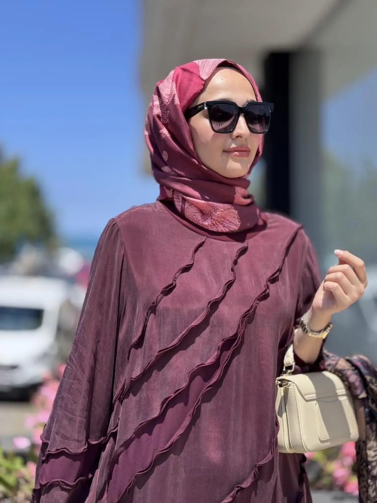 Misswhence Şifon Detaylı Nervürlü Büyük Beden Şallı Cupra İpek Elbise V3175