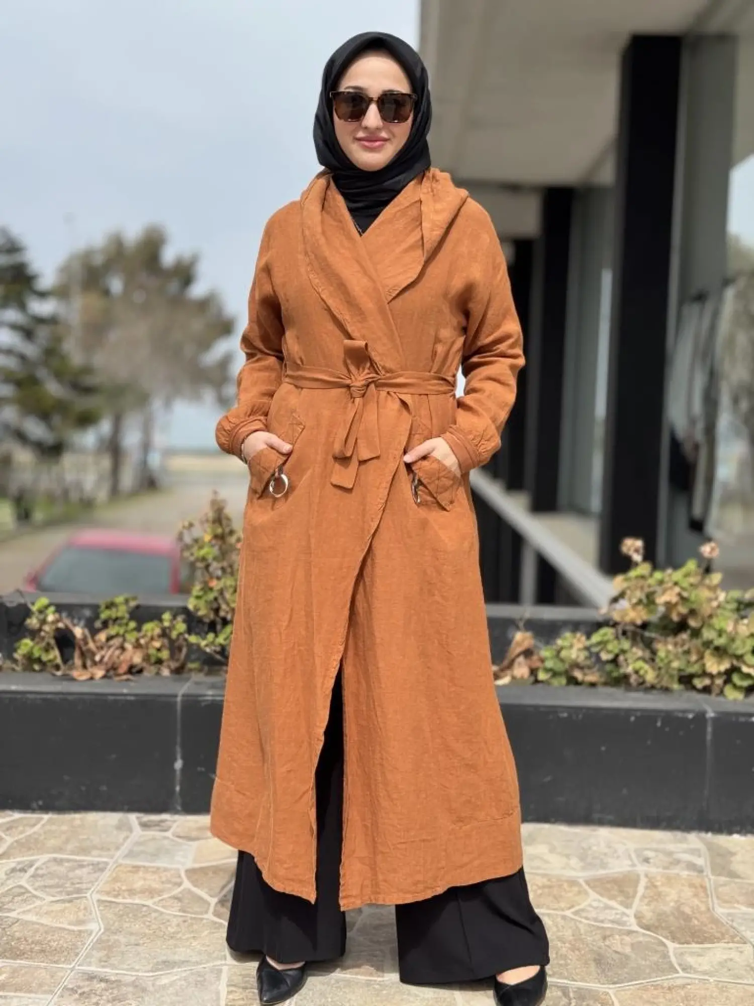 Misswhence Sırt Detaylı Kapüşonlu Keten Kap 37401