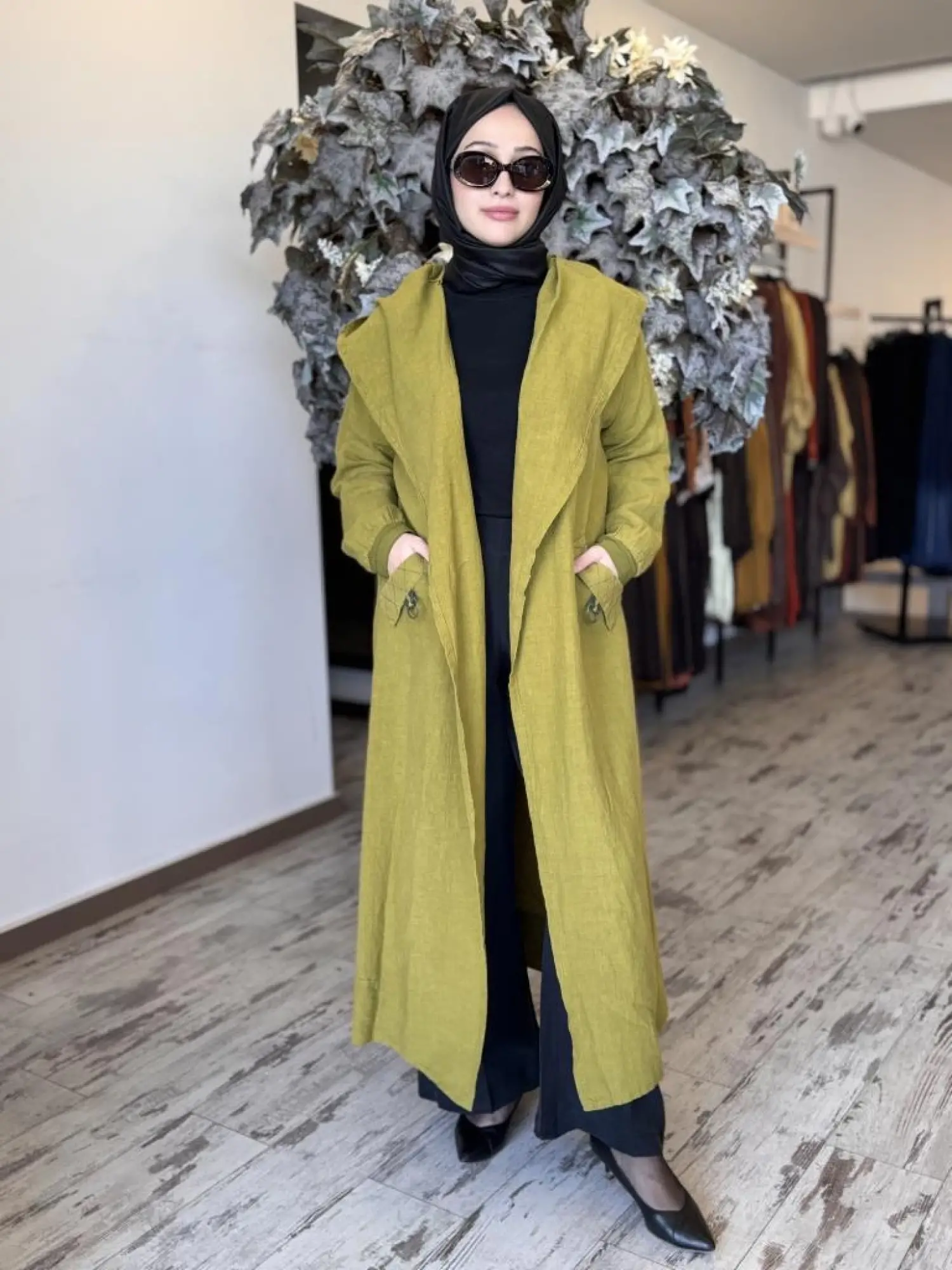 Misswhence Sırt Detaylı Kapüşonlu Keten Kap 37401