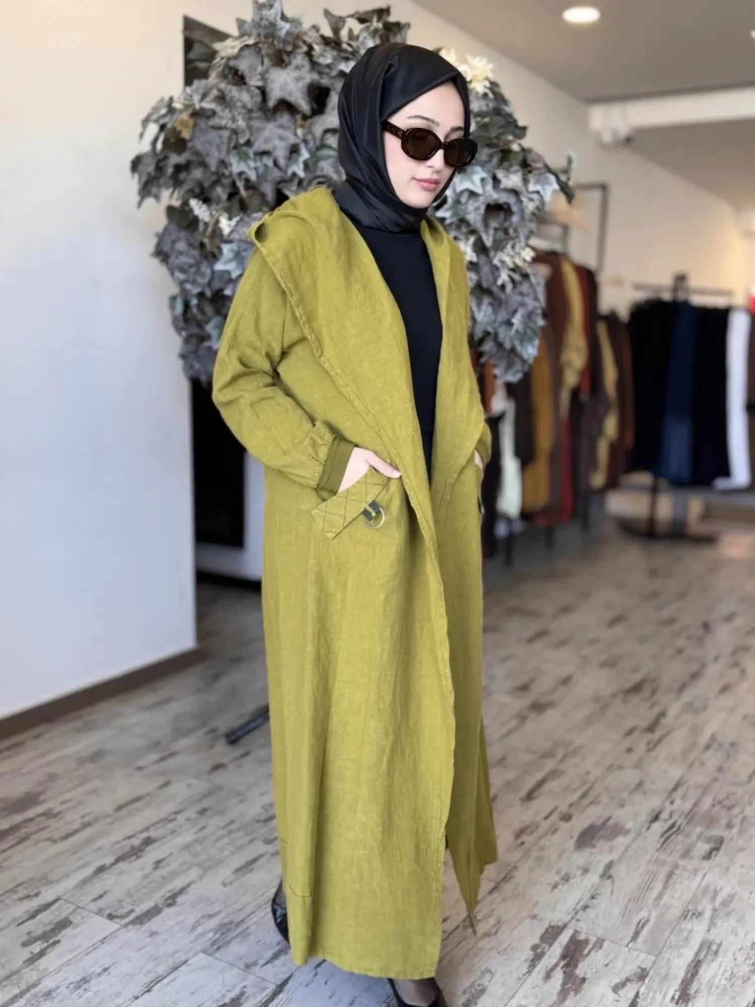 Misswhence Sırt Detaylı Kapüşonlu Keten Kap 37401