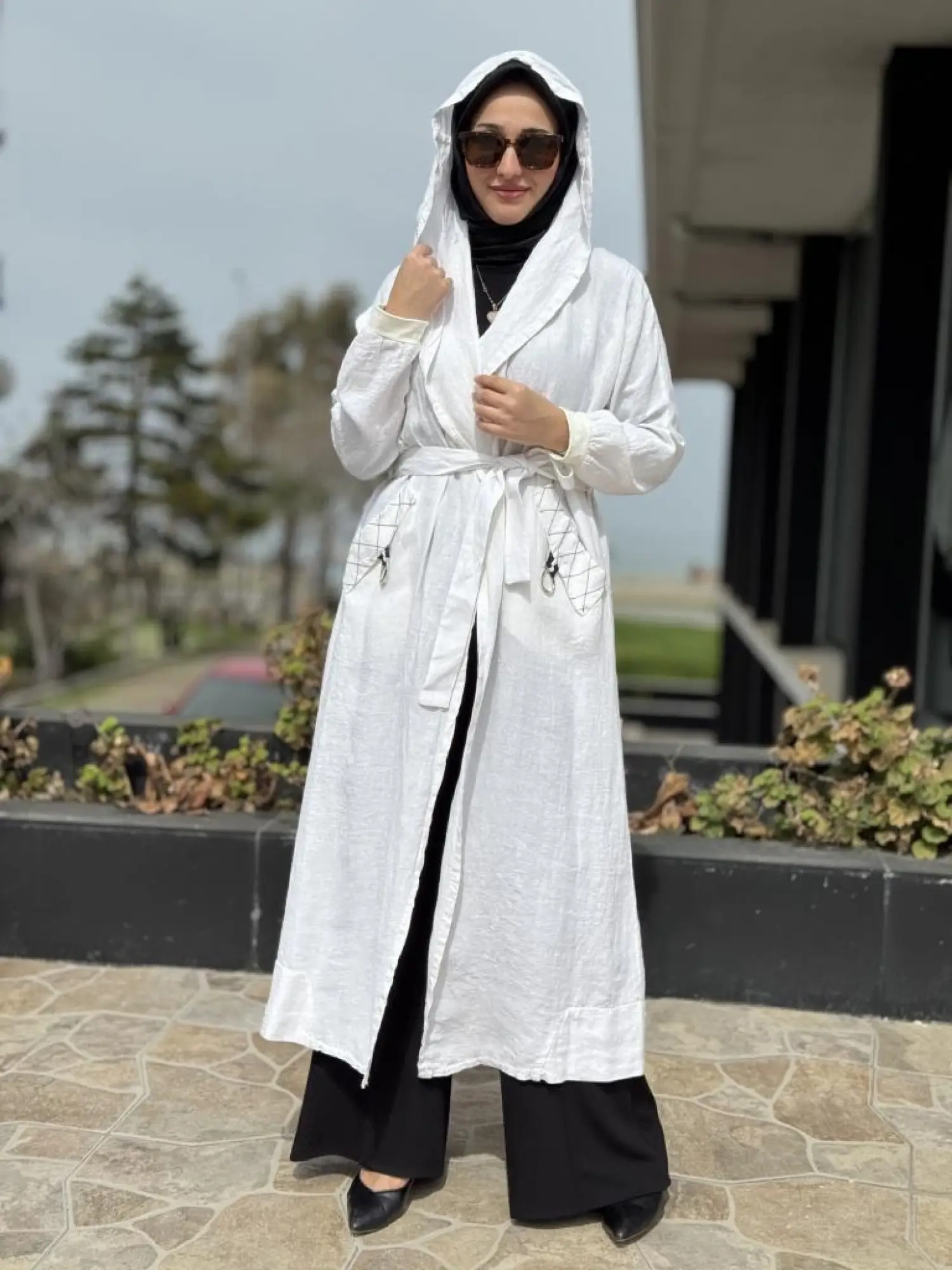 Misswhence Sırt Detaylı Kapüşonlu Keten Kap 37401