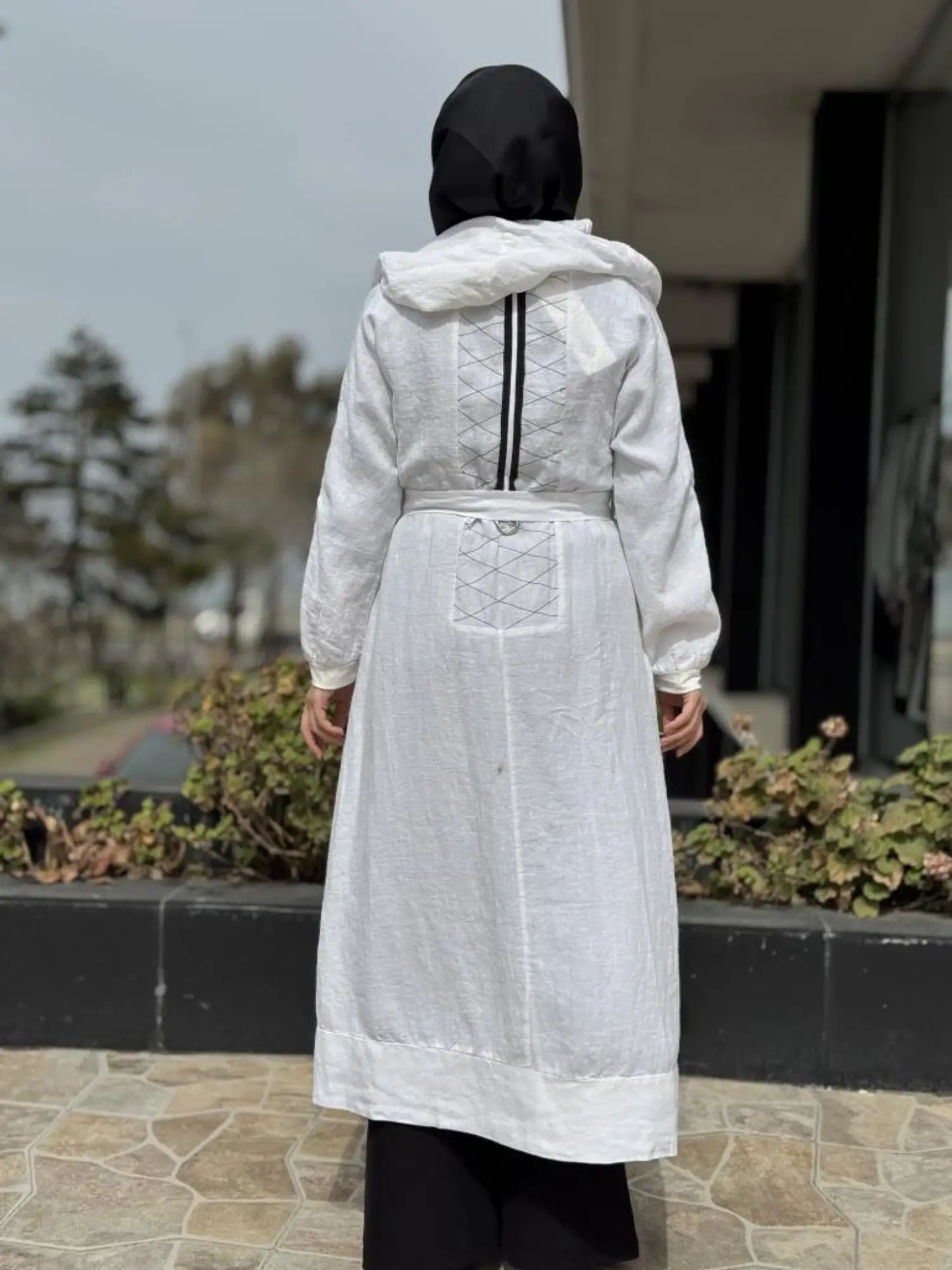 Misswhence Sırt Detaylı Kapüşonlu Keten Kap 37401