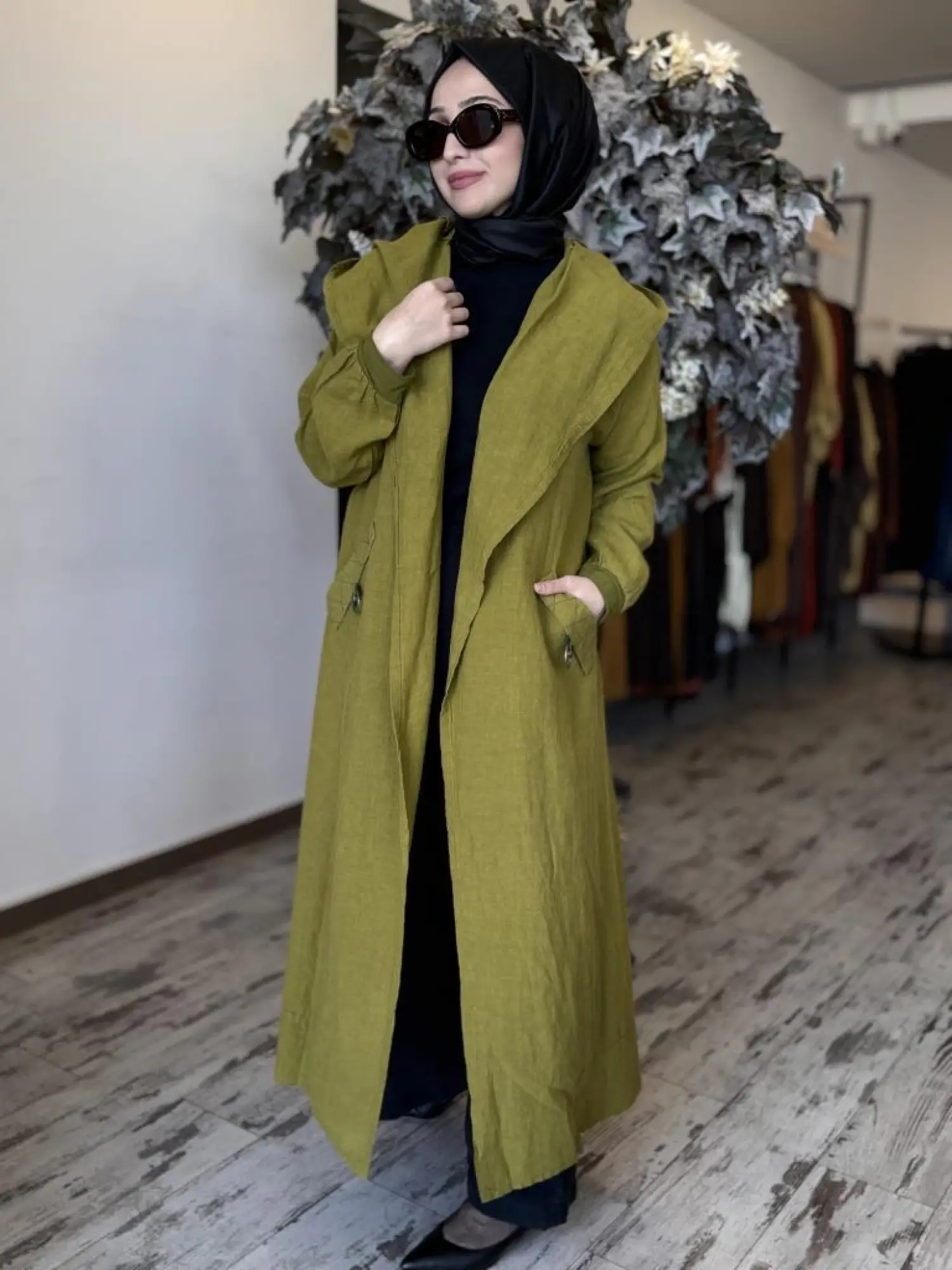 Misswhence Sırt Detaylı Kapüşonlu Keten Kap 37401