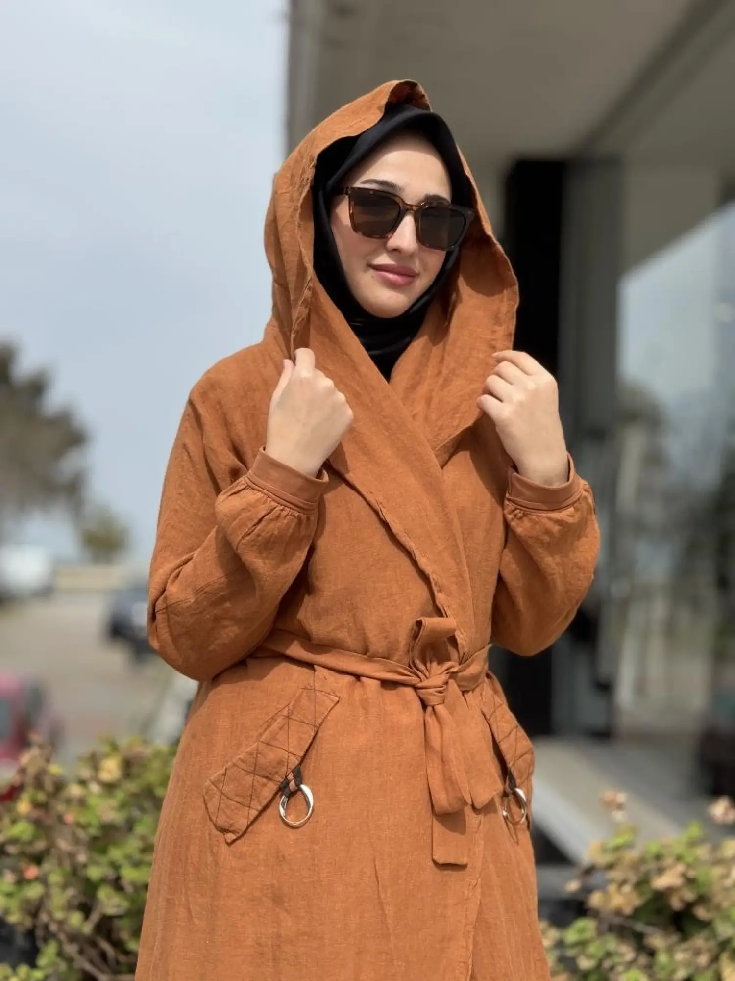 Misswhence Sırt Detaylı Kapüşonlu Keten Kap 37401