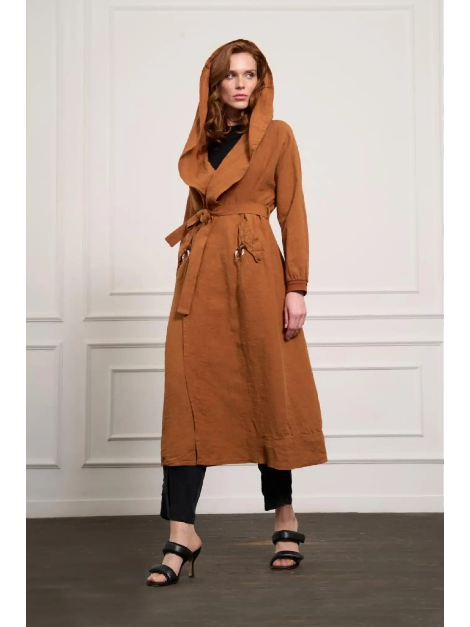 Misswhence Sırt Detaylı Kapüşonlu Keten Kap 37401