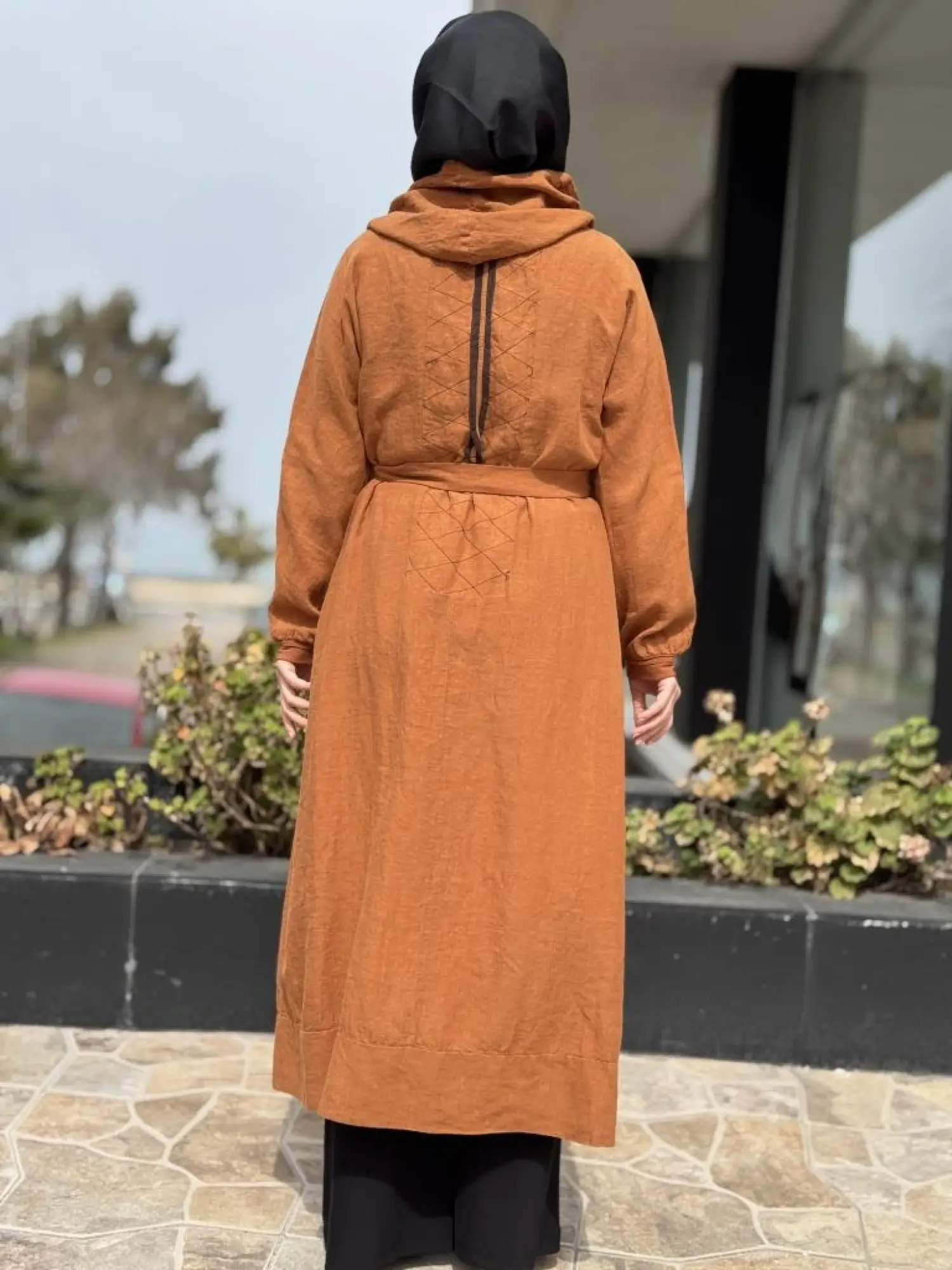 Misswhence Sırt Detaylı Kapüşonlu Keten Kap 37401