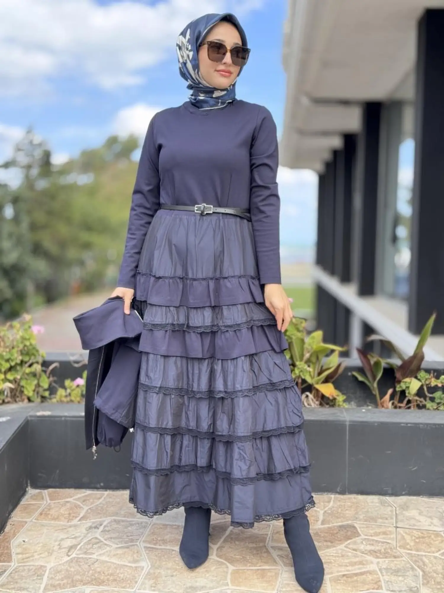 Misswhence Teknik Kumaş ve Fırfır Detaylı Ceket Elbise Takım 38807