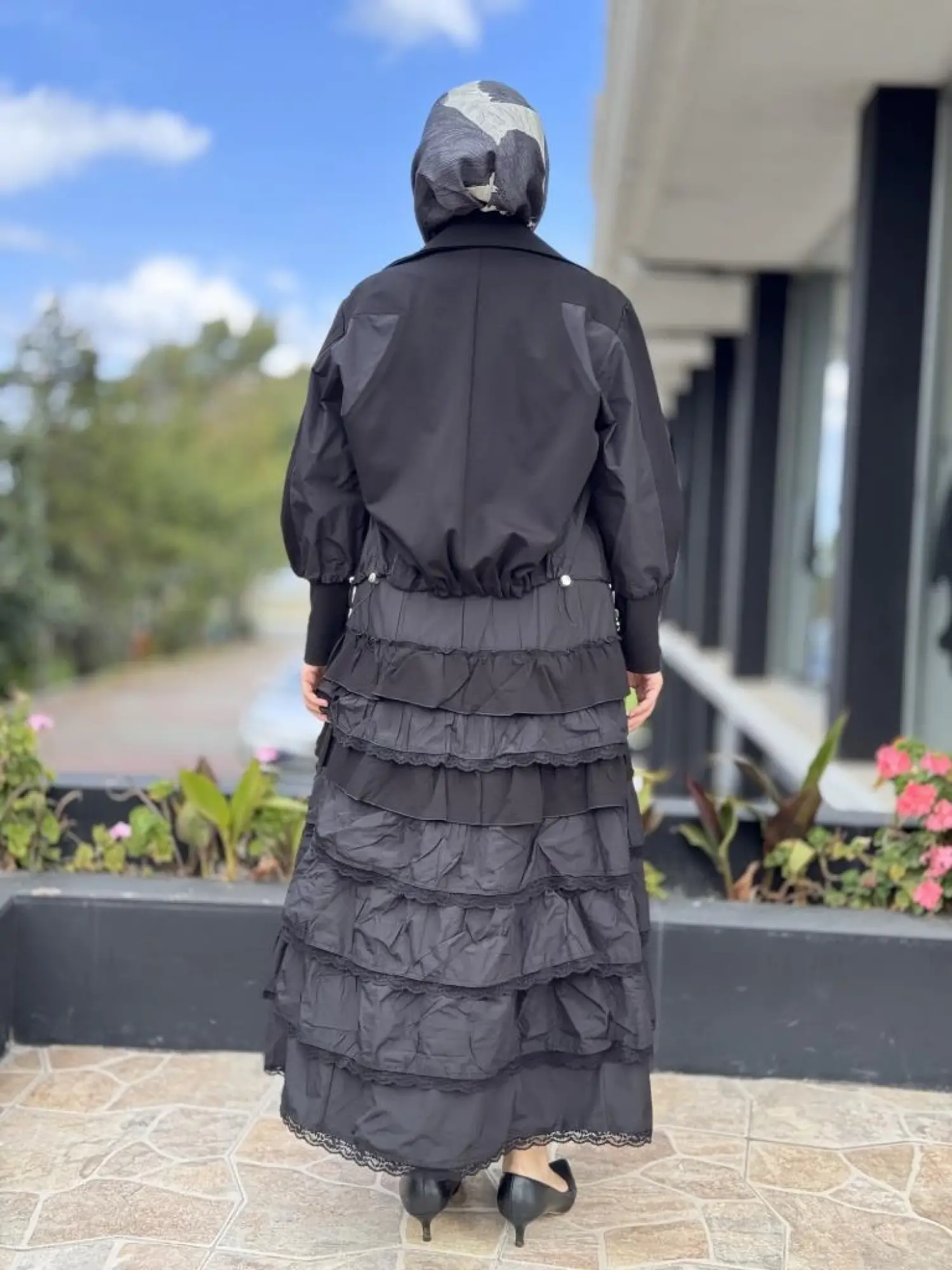 Misswhence Teknik Kumaş ve Fırfır Detaylı Ceket Elbise Takım 38807