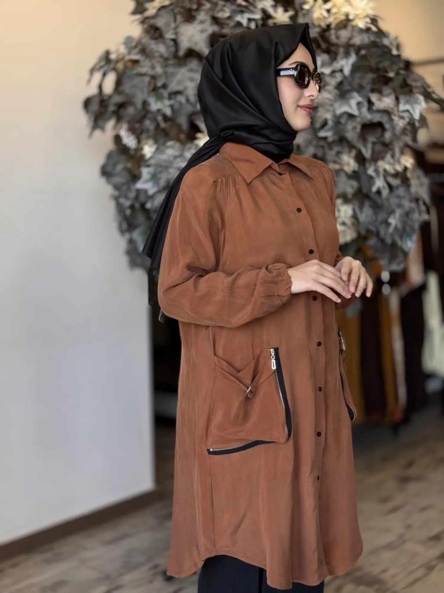 Misswhence Torba Cepli Çıtçıtlı Cupra İpek Gömlek 37302