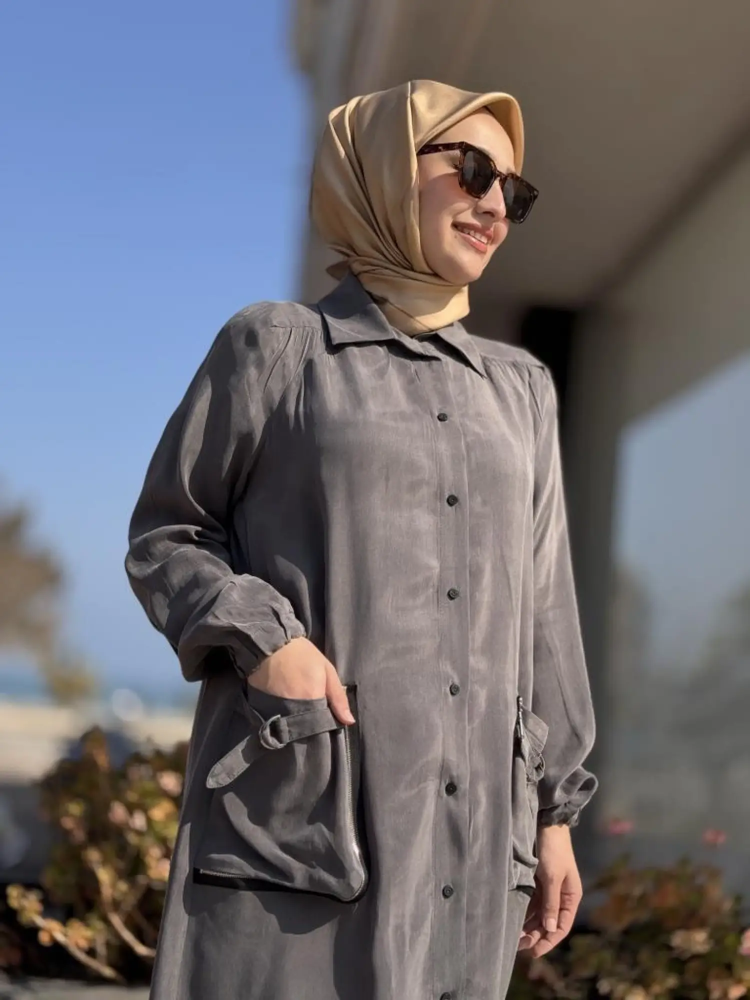 Misswhence Torba Cepli Çıtçıtlı Cupra İpek Gömlek 37302