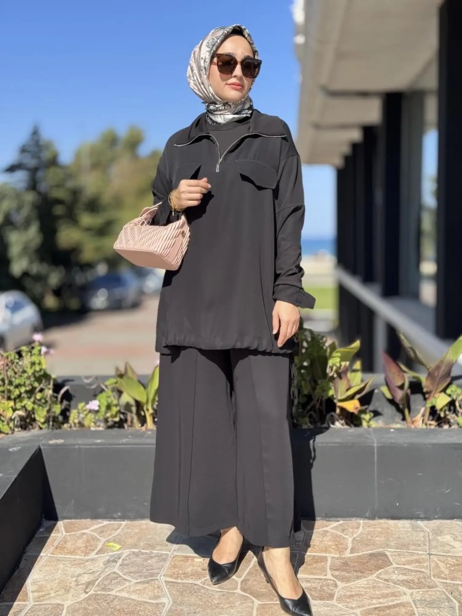 Misswhence Triko Detaylı Fermuar Yakalı Tunik Pantolon Takım 38008