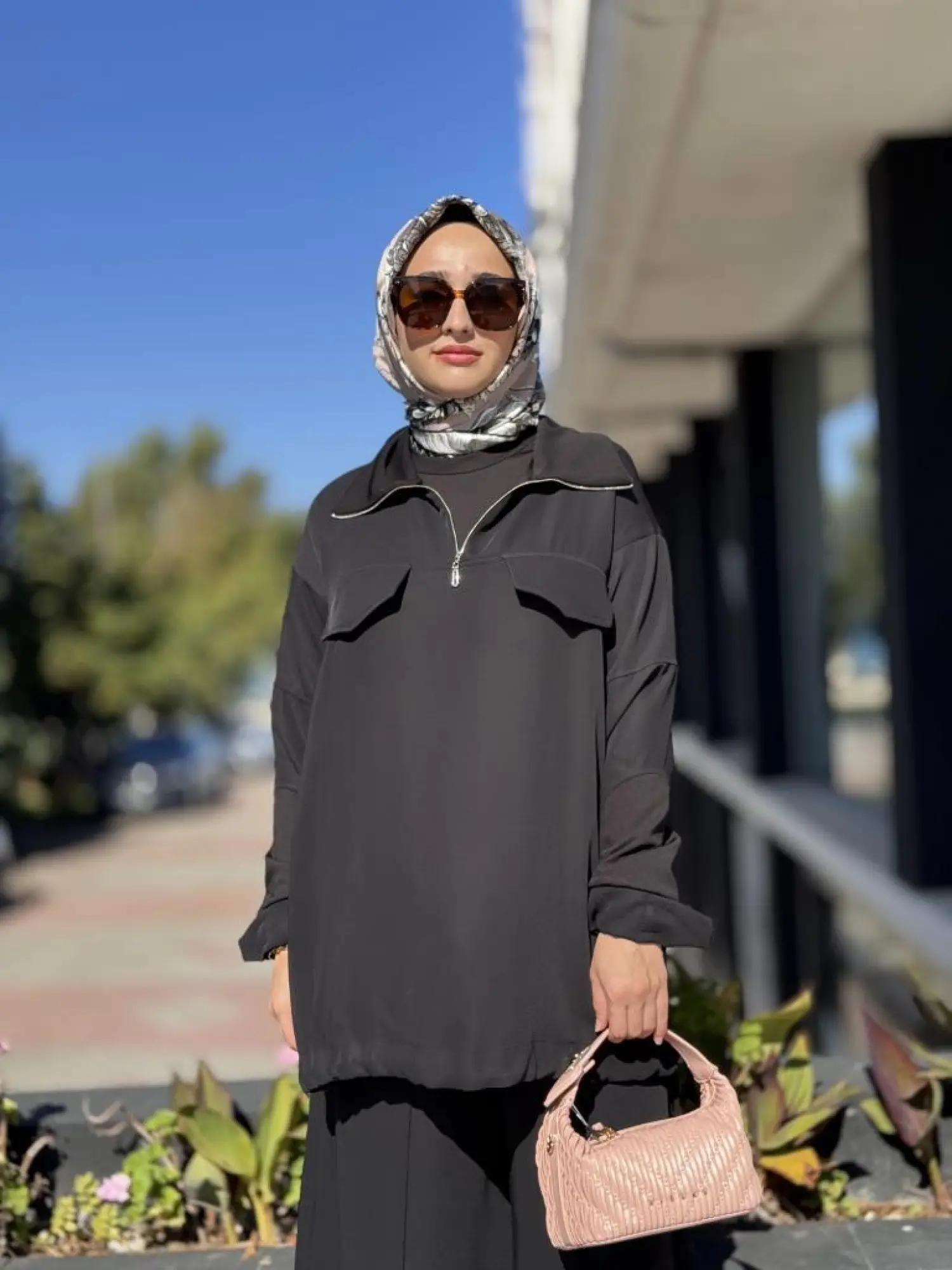 Misswhence Triko Detaylı Fermuar Yakalı Tunik Pantolon Takım 38008