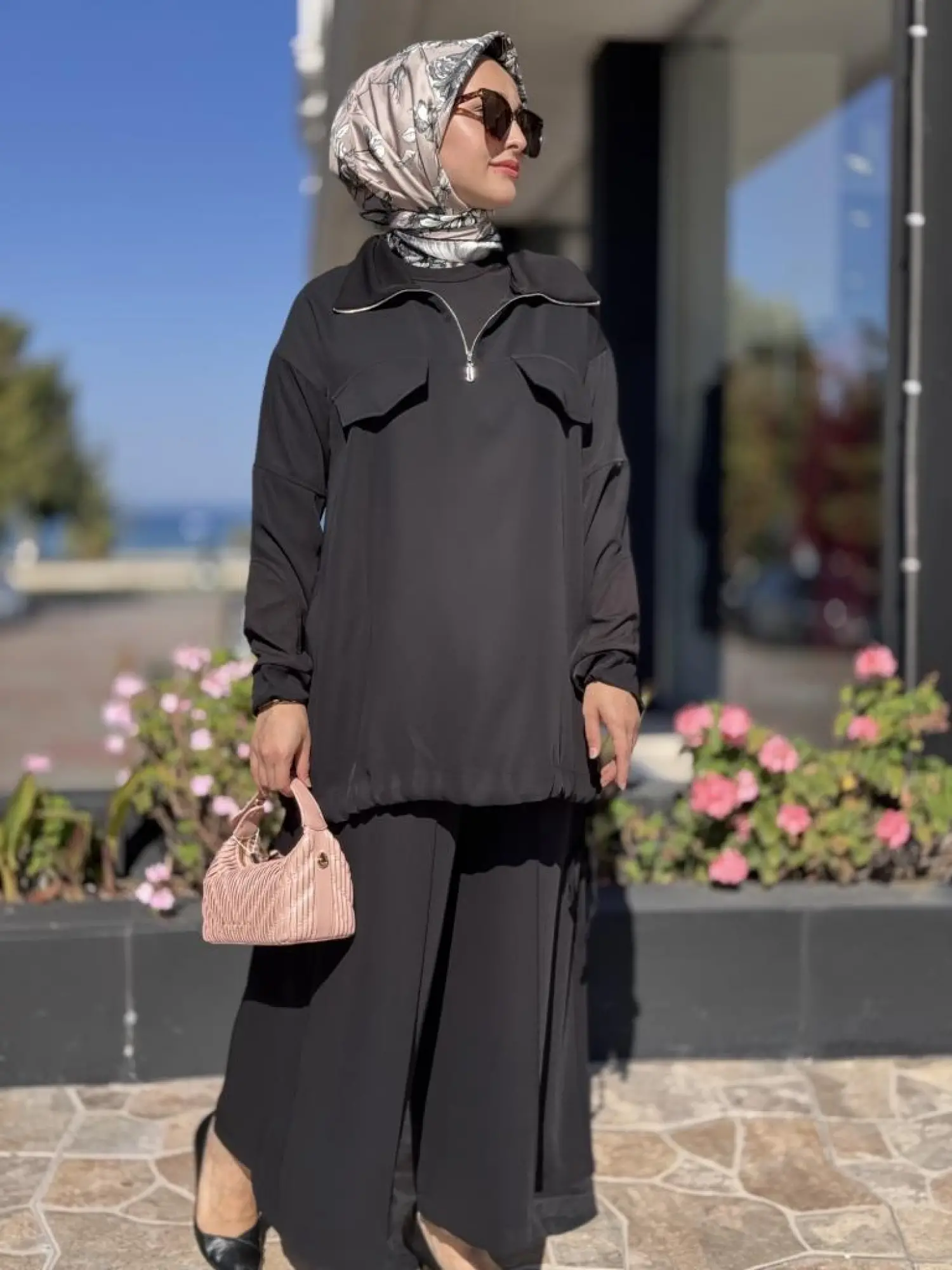 Misswhence Triko Detaylı Fermuar Yakalı Tunik Pantolon Takım 38008