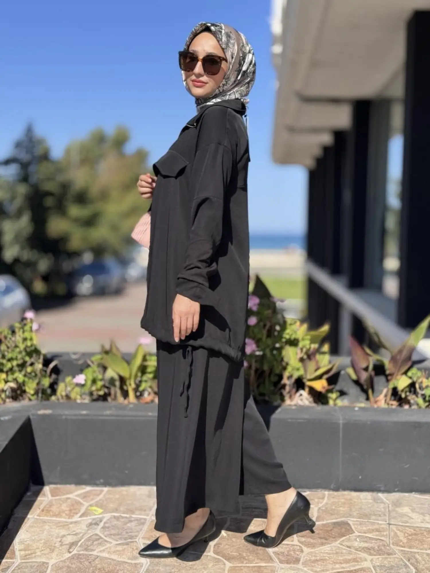 Misswhence Triko Detaylı Fermuar Yakalı Tunik Pantolon Takım 38008