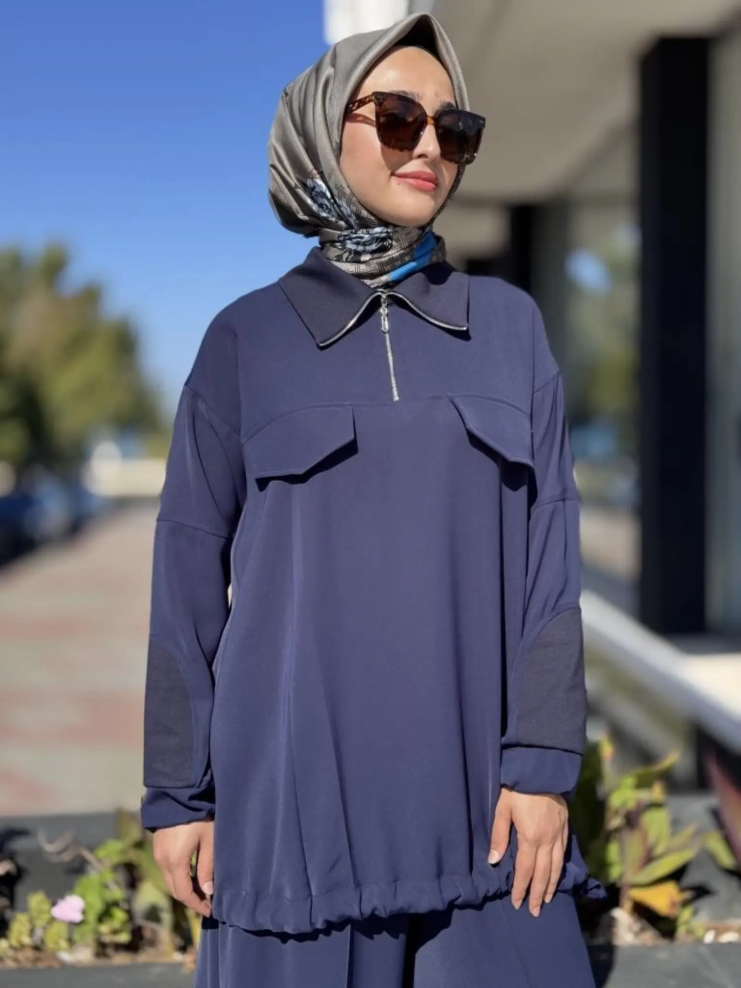 Misswhence Triko Detaylı Fermuar Yakalı Tunik Pantolon Takım 38008