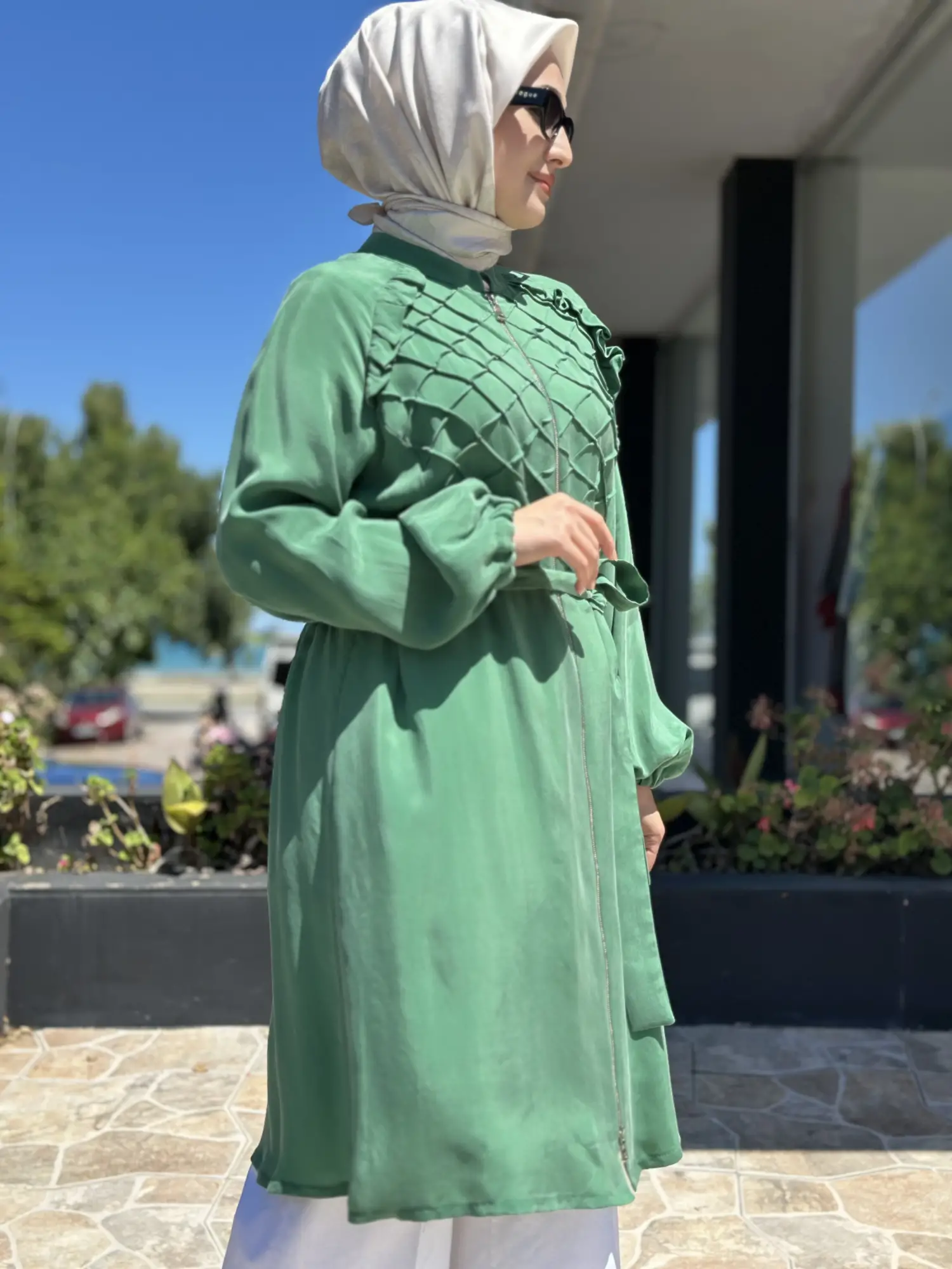 Misswhence Üç Boyutlu Dikiş Detaylı Fermuarlı Kupra İpek Kap 39407