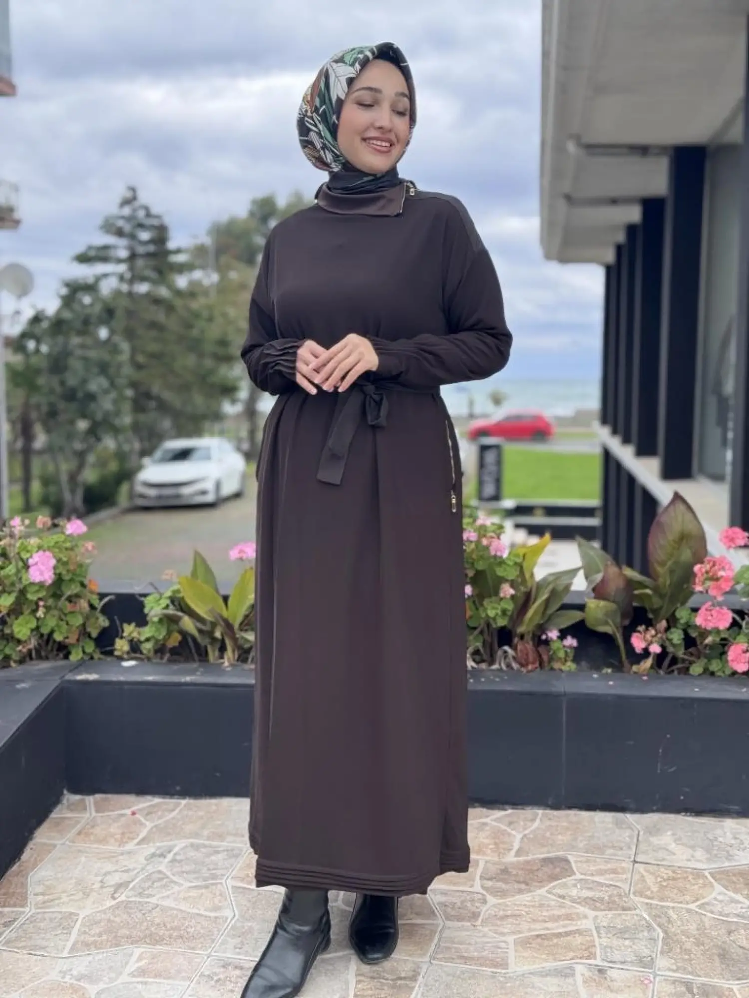 Misswhence Yaka ve Cep Fermuar Detaylı Örme Elbise 38822