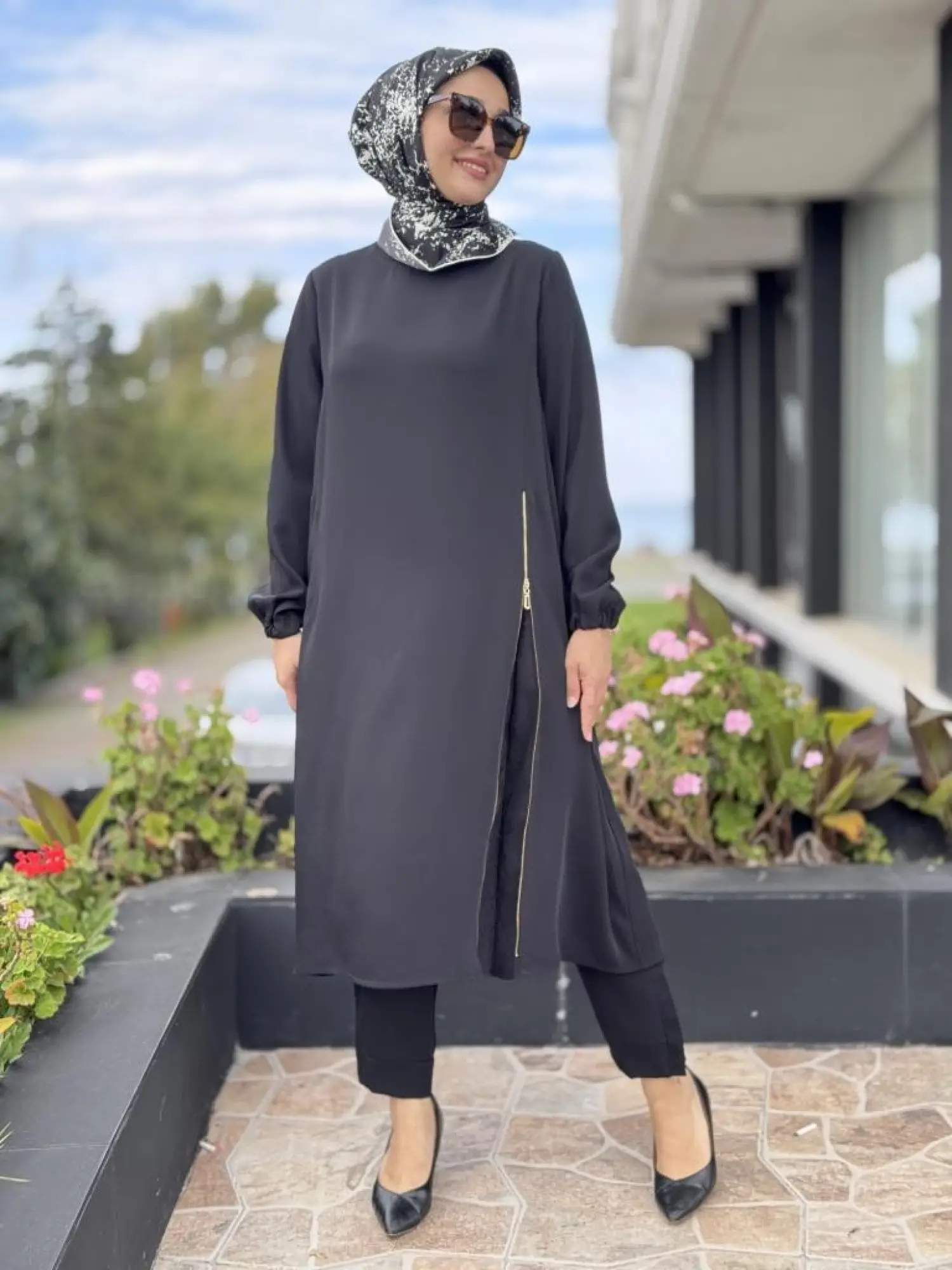Misswhence Yandan Fermuar Detaylı Maxi Tunik Pantolon Takım 38028