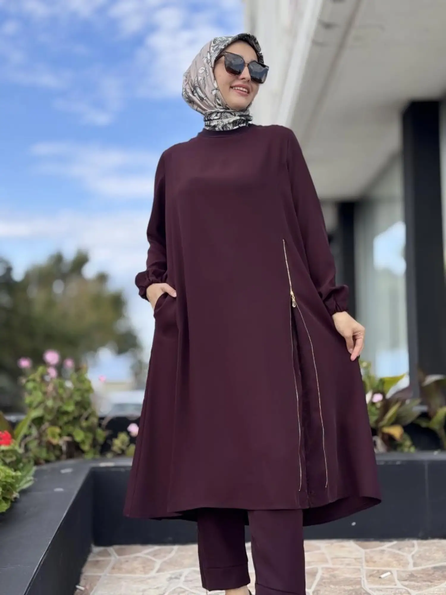 Misswhence Yandan Fermuar Detaylı Maxi Tunik Pantolon Takım 38028