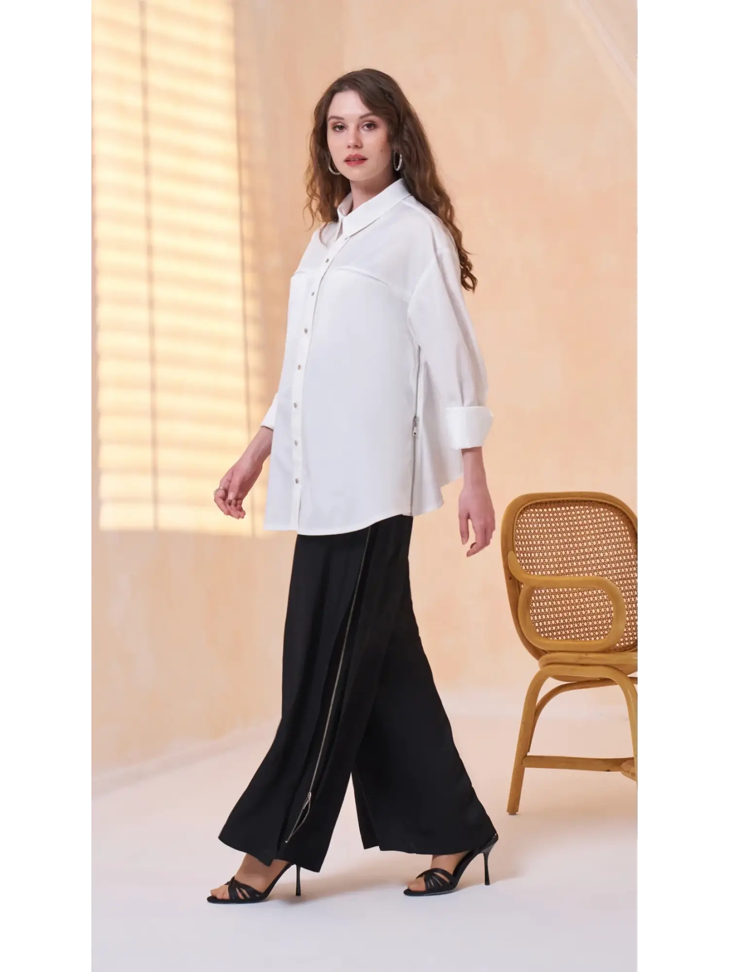 Misswhence Yanlardan Fermuar Kapama Detaylı Chanel Keten Pantolon 39114