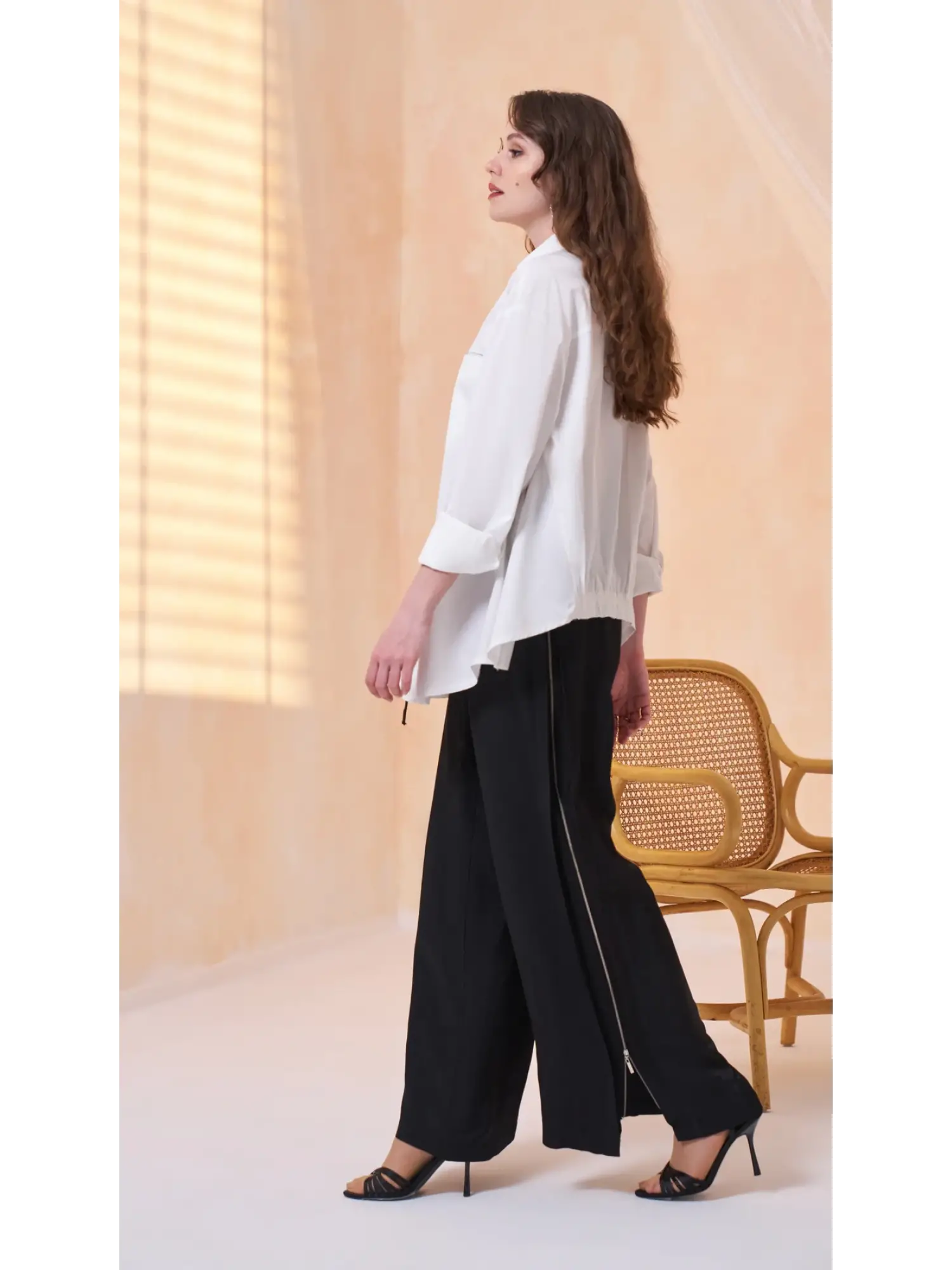 Misswhence Yanlardan Fermuar Kapama Detaylı Chanel Keten Pantolon 39114