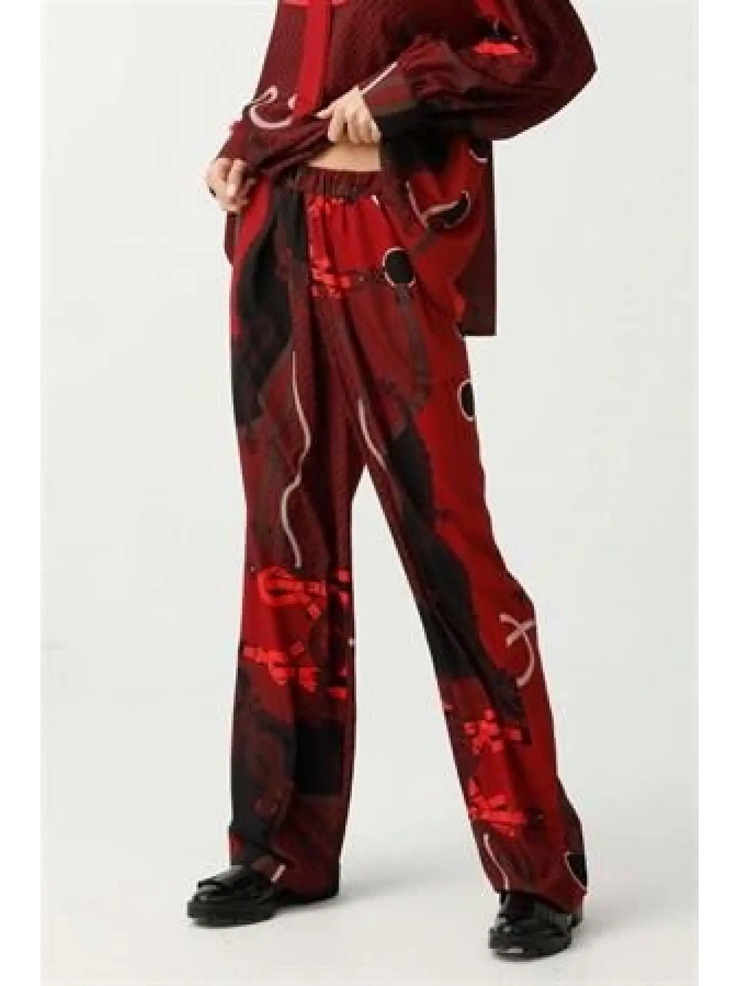 Noi Beli Lastikli Geniş Paça Bordo Pantolon (NOİ-43618)