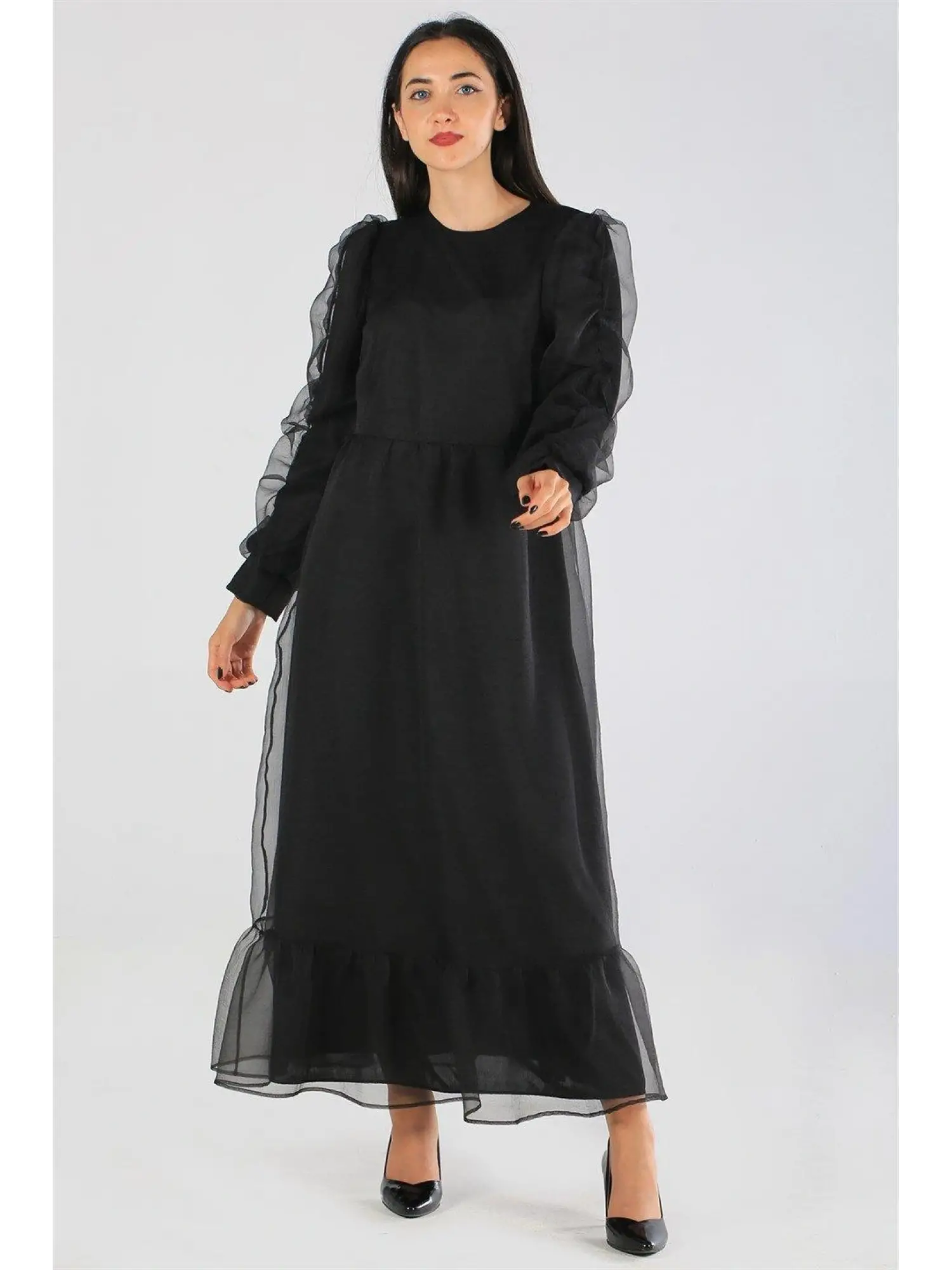 Organze Siyah Abiye Elbise (EX70570)