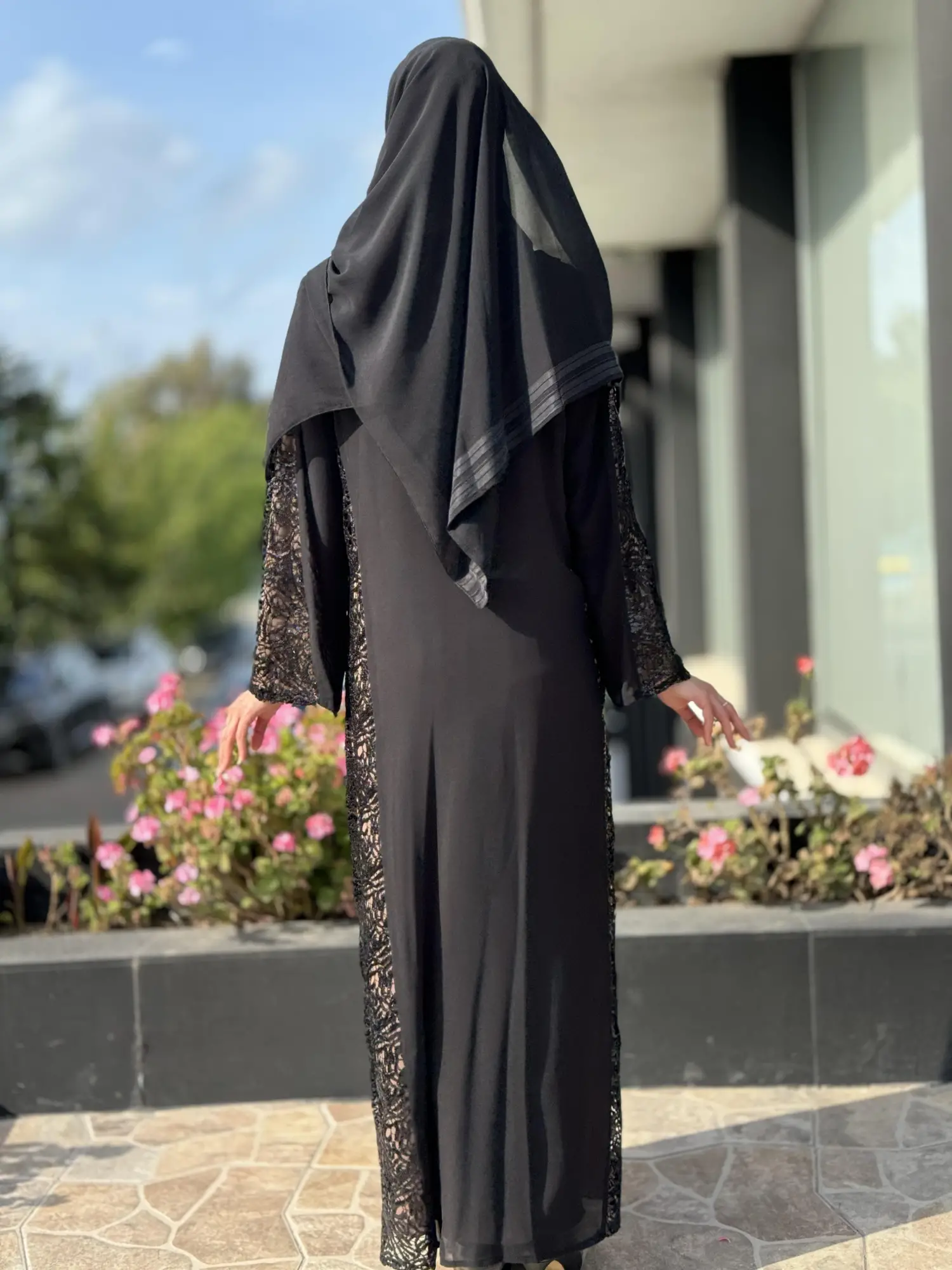 QEFFA Yanları Ve Kolları Dantelli Siyah Ferace / Elbise Q162