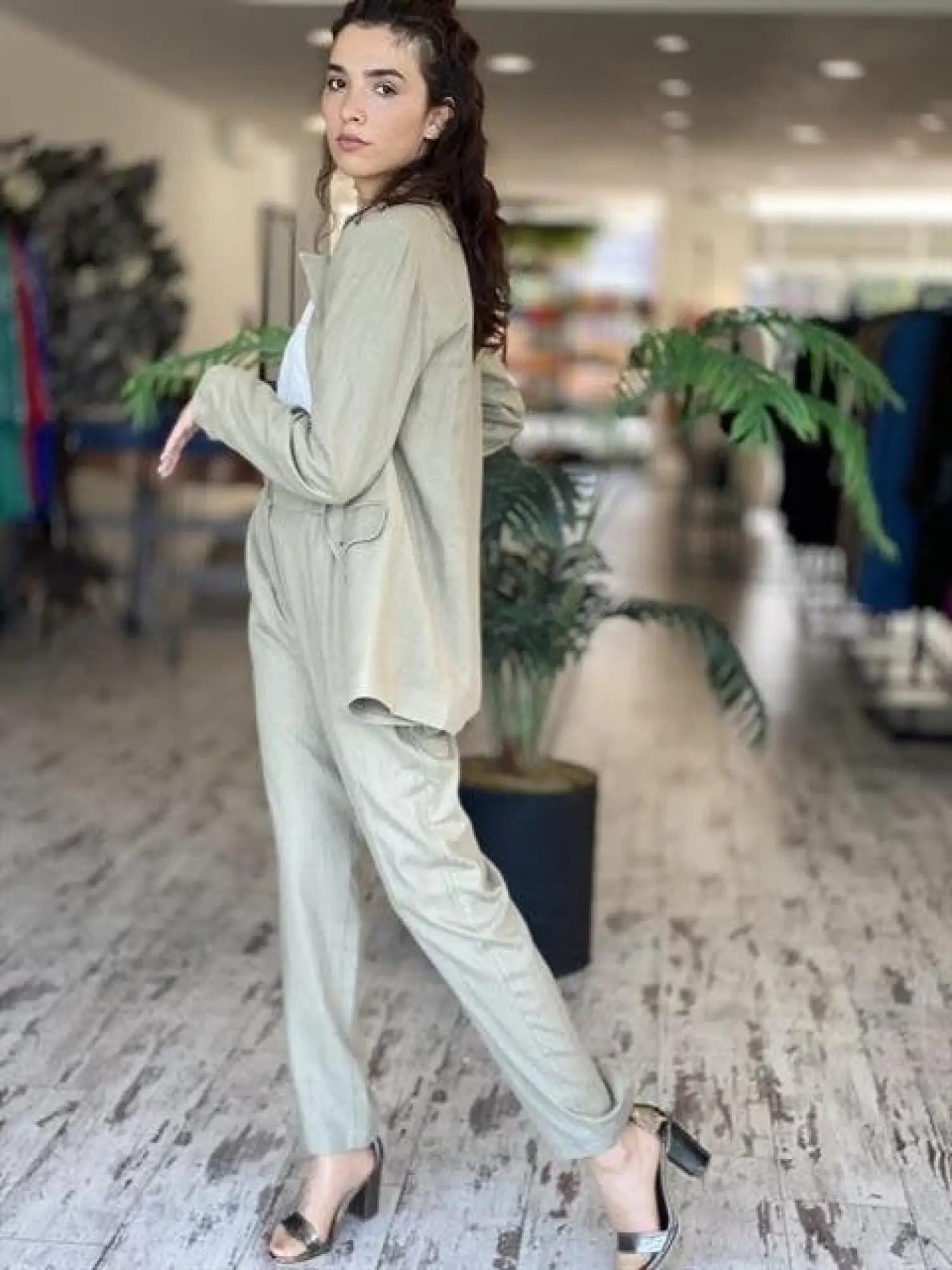 QOOQ Keten Haki Pantolon 23SS308