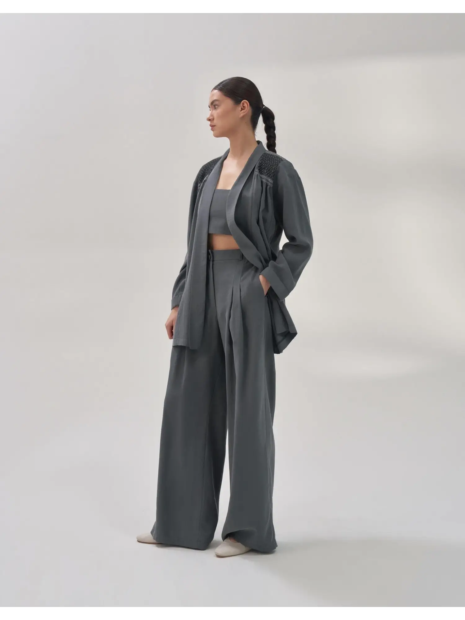 QOOQ Kroşeta Keten Ceket / Kimono 24SS604