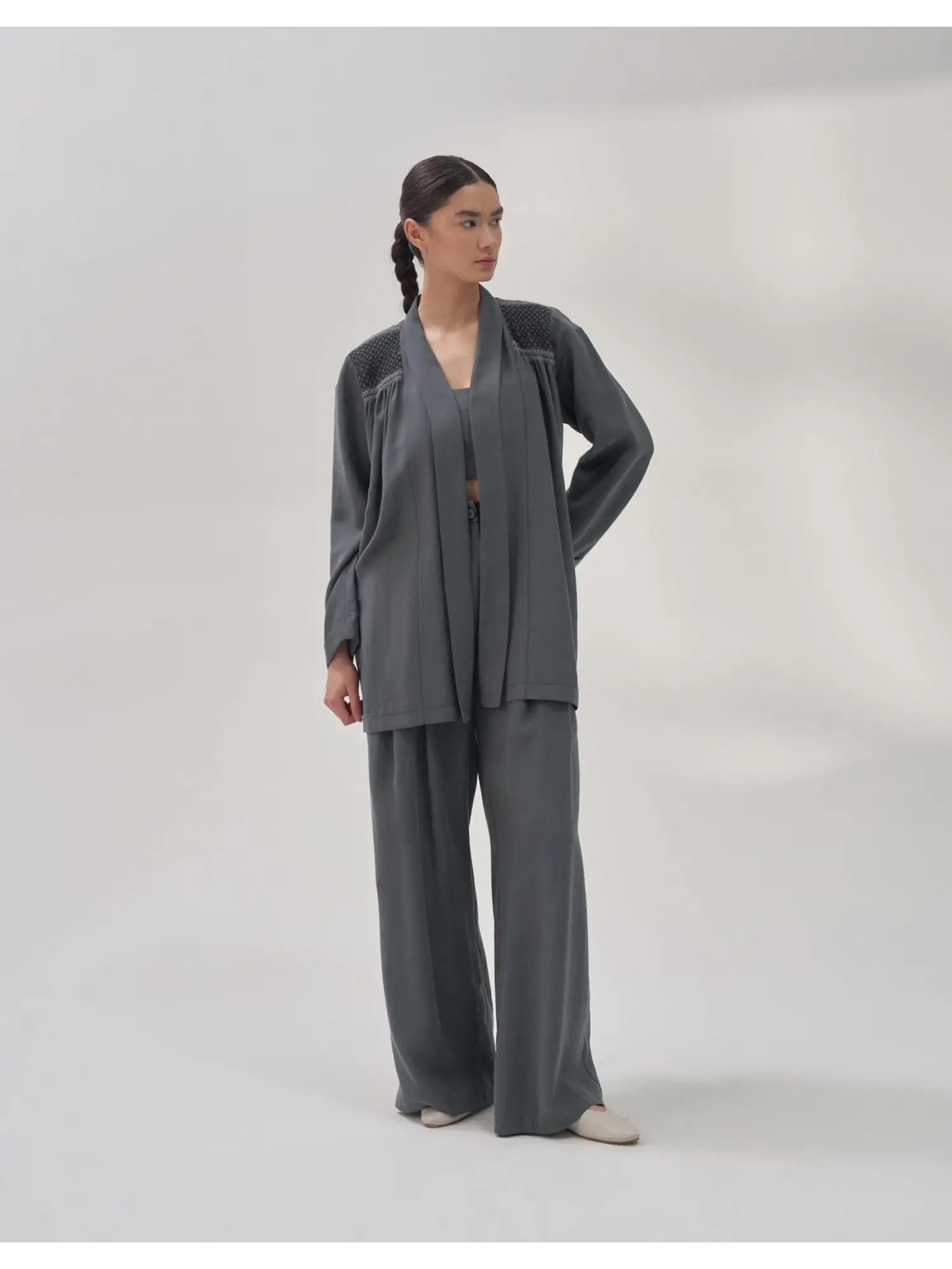 QOOQ Kroşeta Keten Ceket / Kimono 24SS604