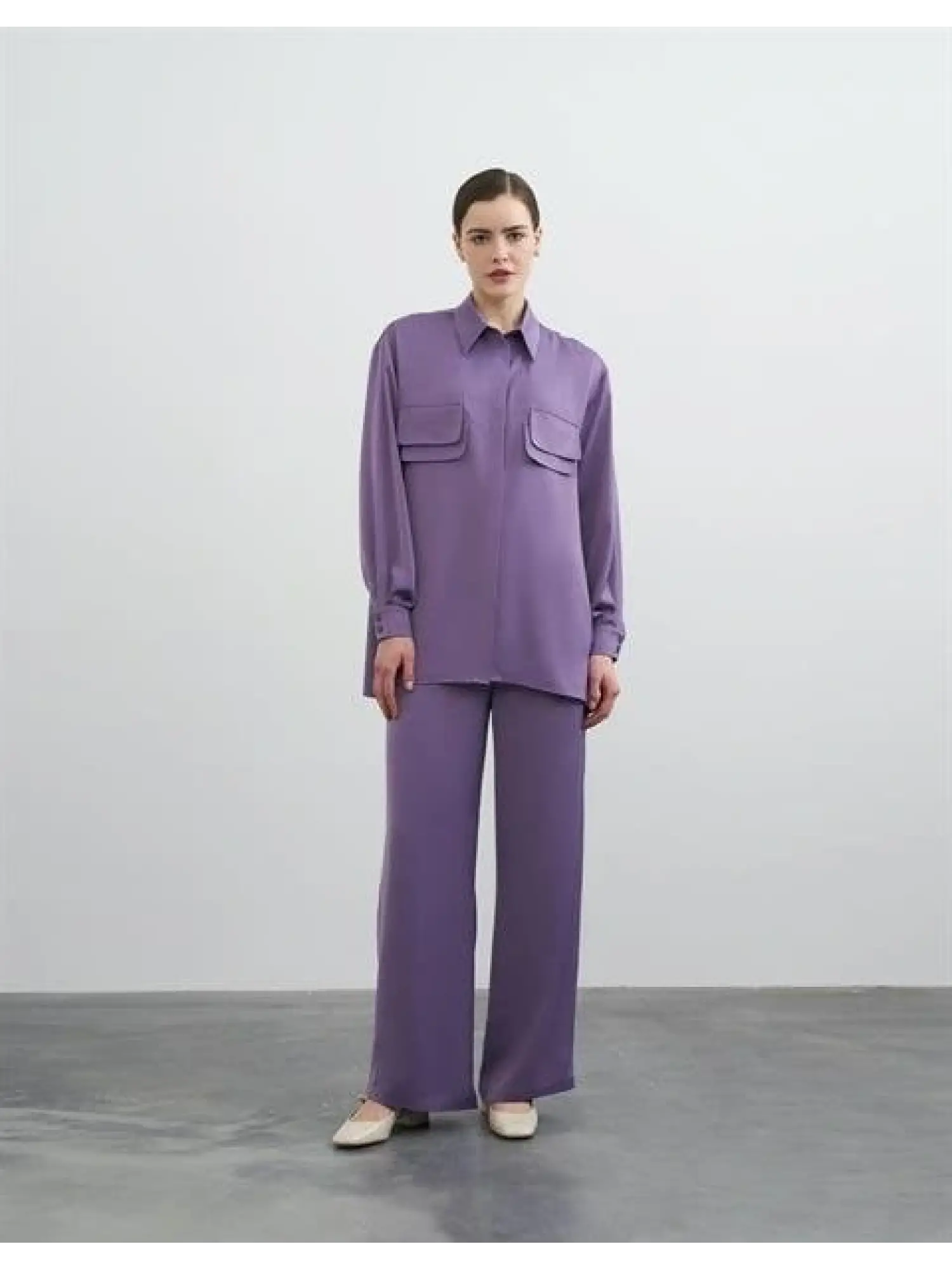 QooQ Saten Bol Paça Lila Pantolon 23SS316