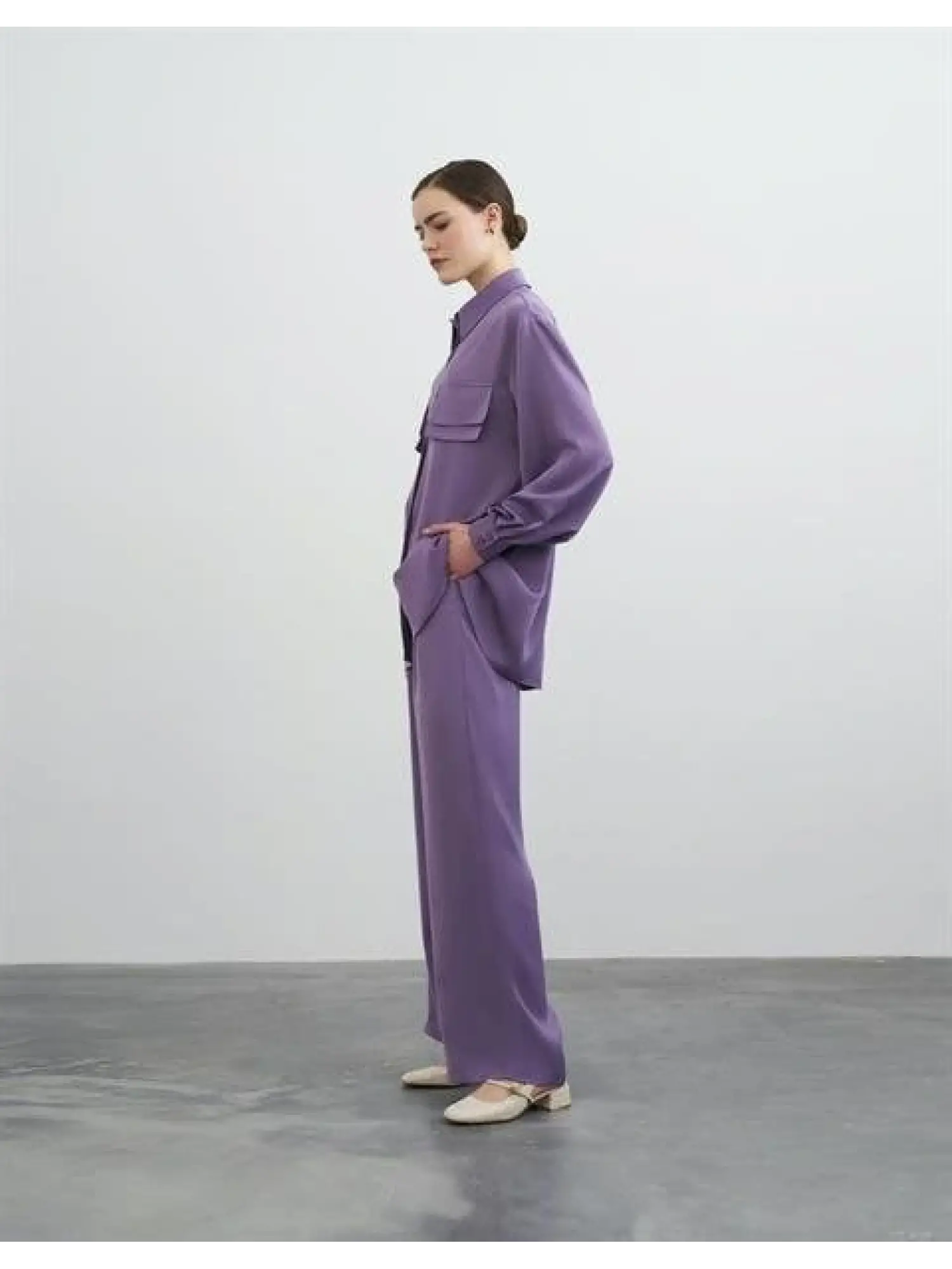 QooQ Saten Bol Paça Lila Pantolon 23SS316