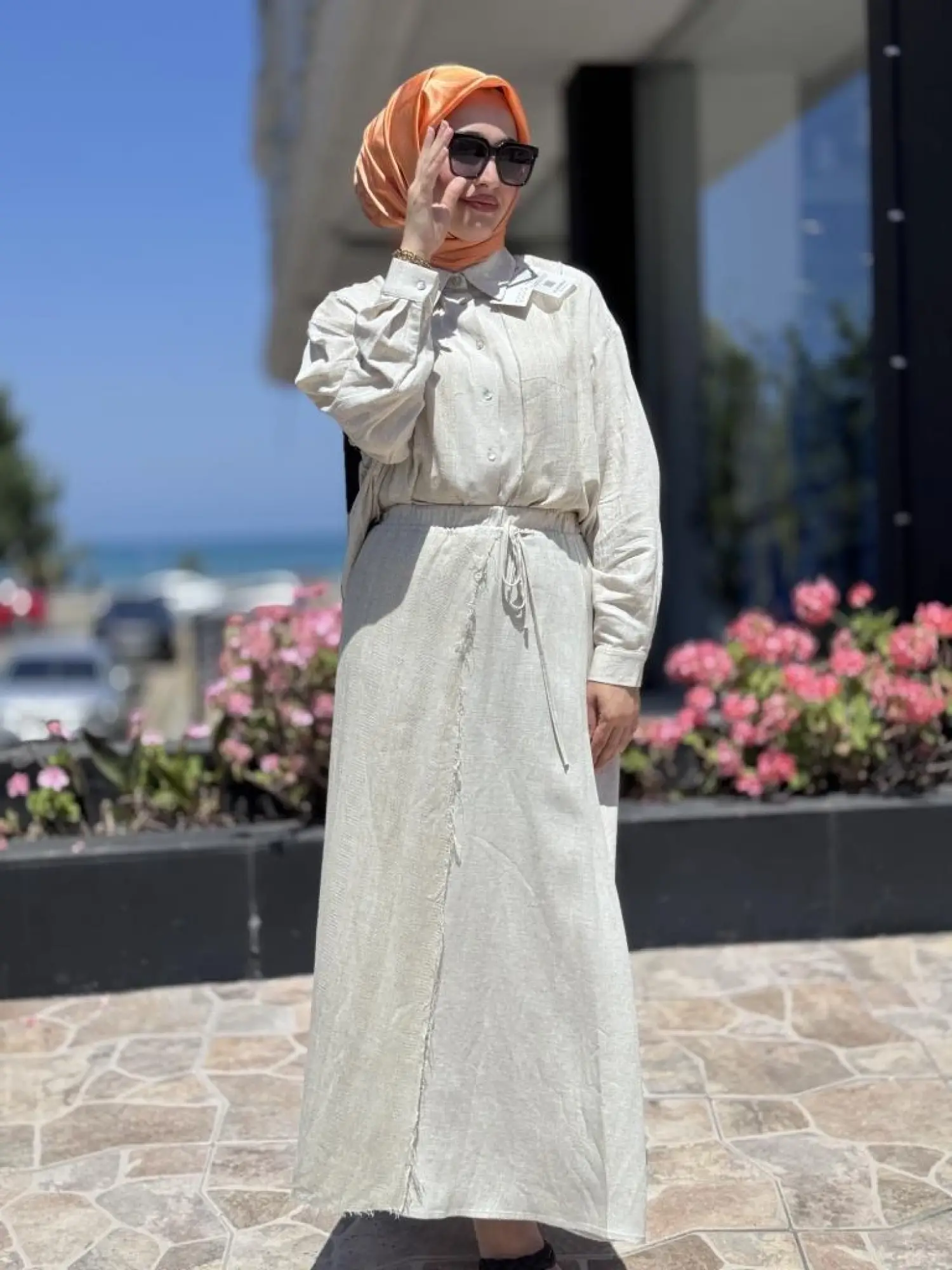 QooQ Store Çakıl Keten Gömlek Etek Takım 25SS219