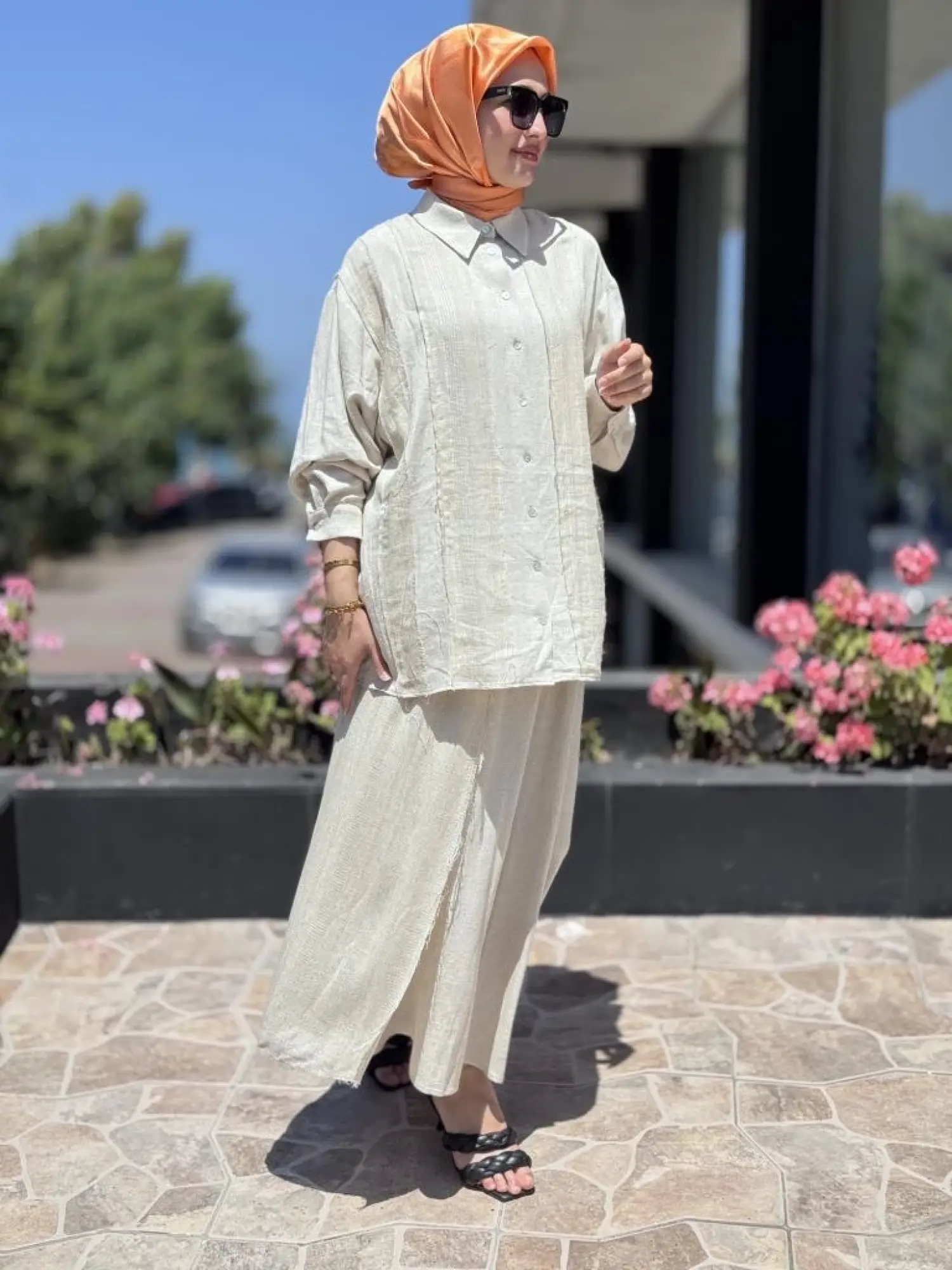 QooQ Store Çakıl Keten Gömlek Etek Takım 25SS219