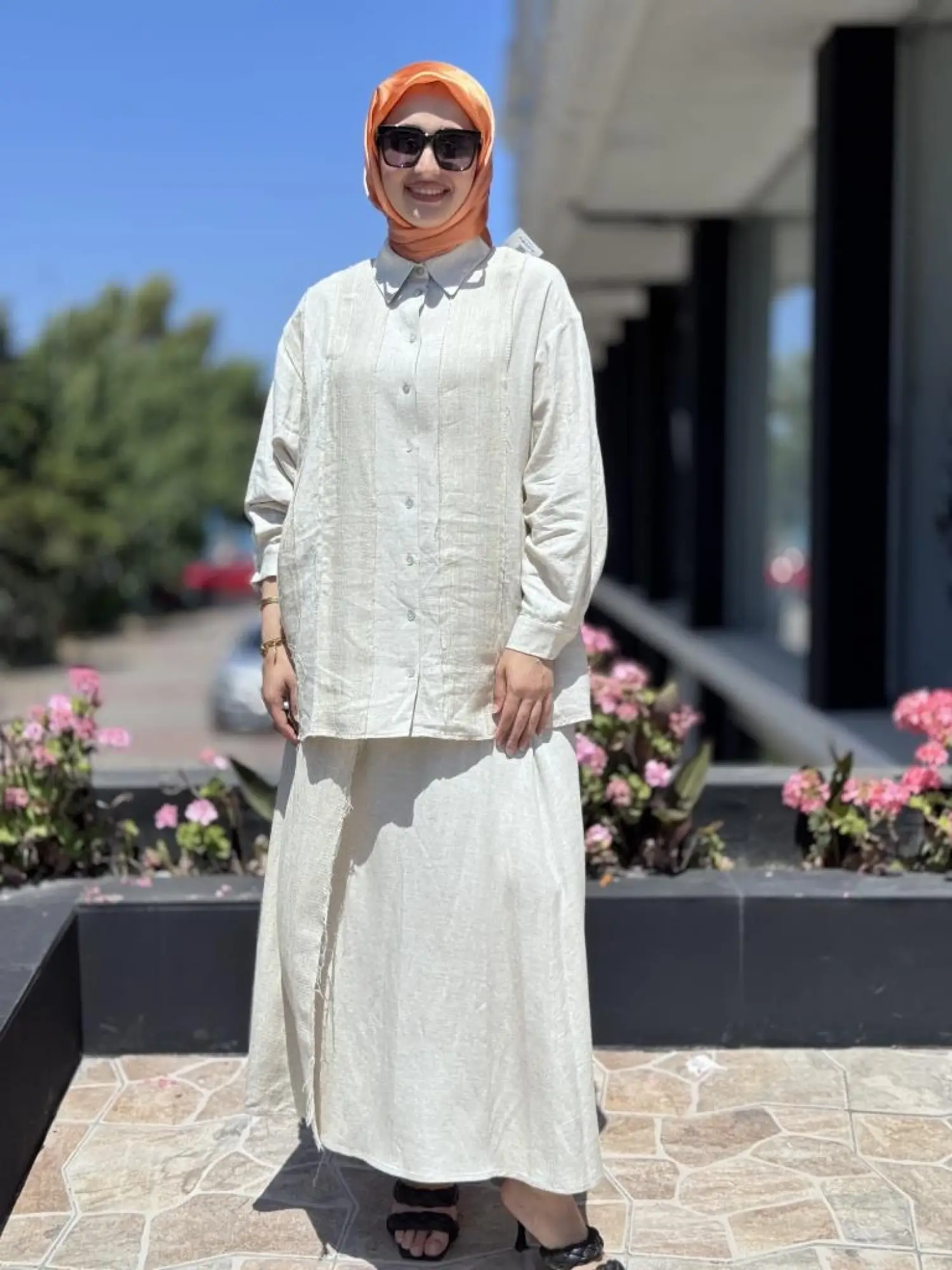 QooQ Store Çakıl Keten Gömlek Etek Takım 25SS219