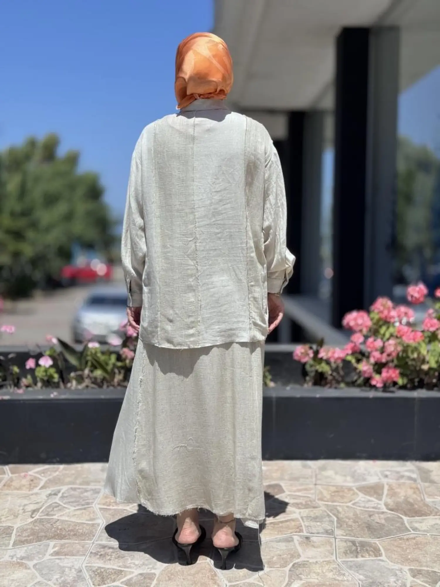 QooQ Store Çakıl Keten Gömlek Etek Takım 25SS219