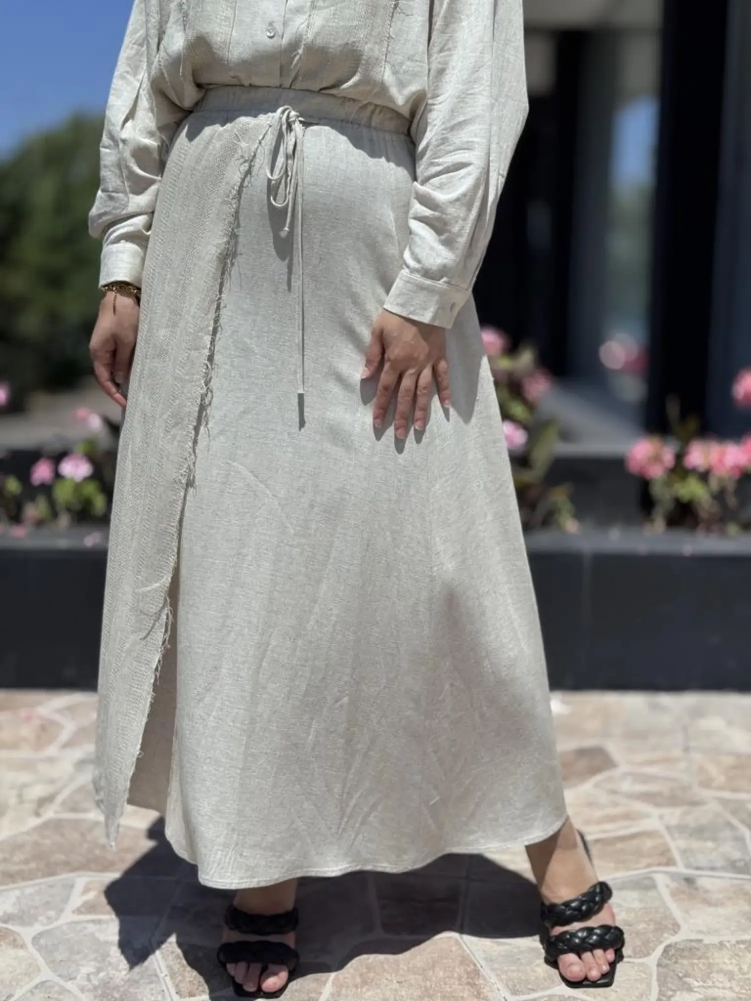 QooQ Store Çakıl Keten Gömlek Etek Takım 25SS219