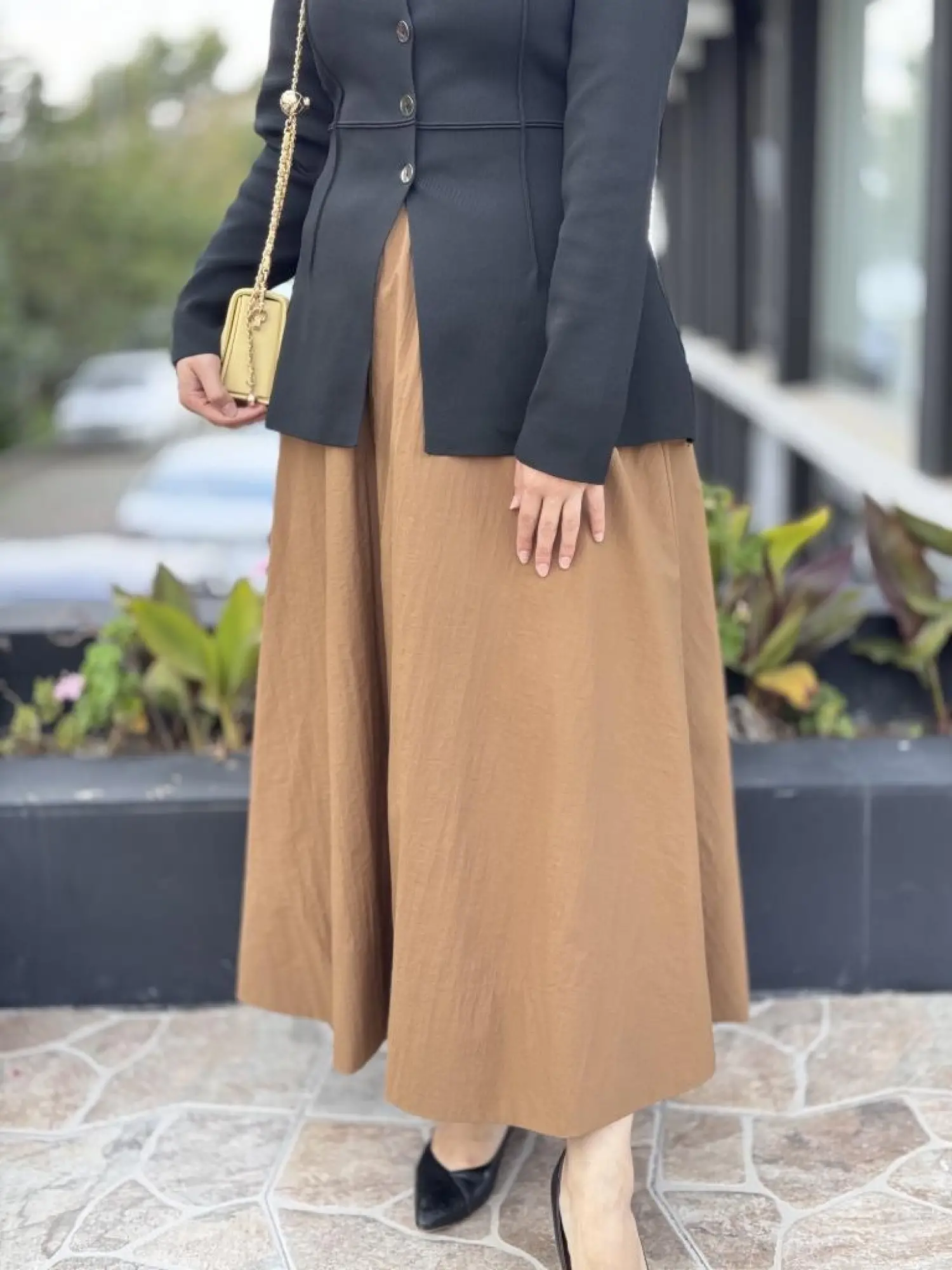 QooQ Store Camel Krinkıl Etek 26FW502