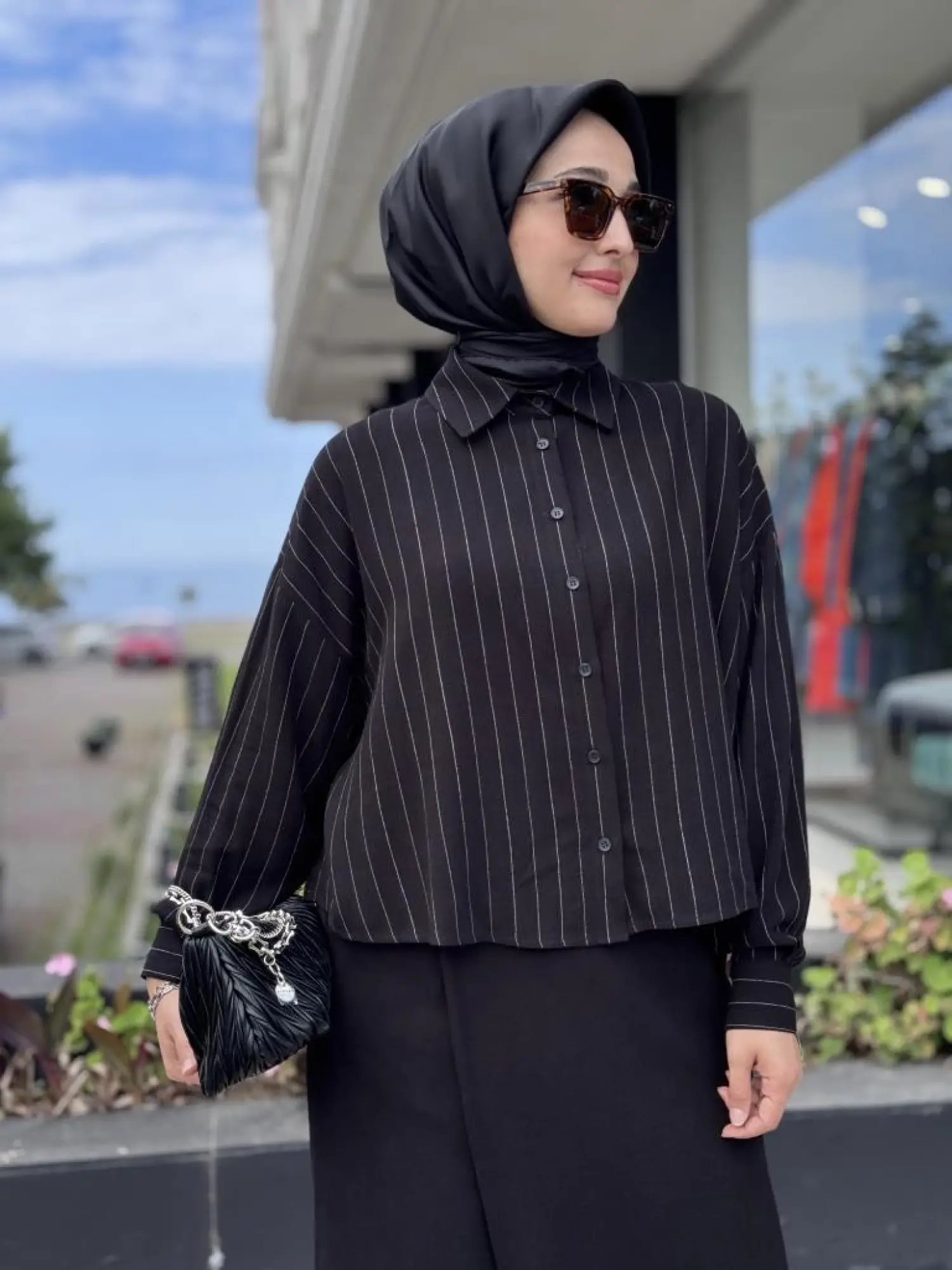 QooQ Store Line Çizgili Kısa Gömlek 25SS205