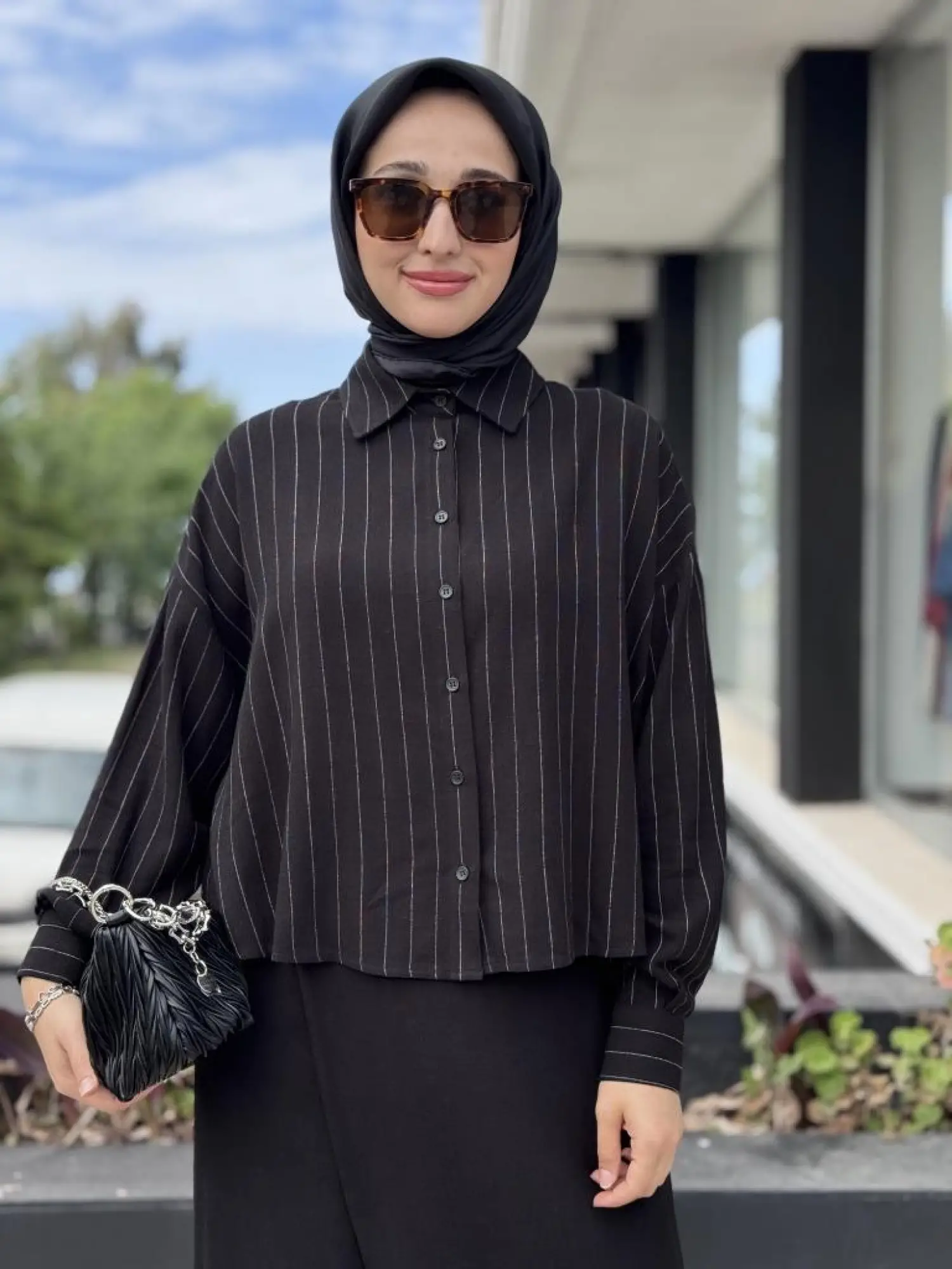 QooQ Store Line Çizgili Kısa Gömlek 25SS205