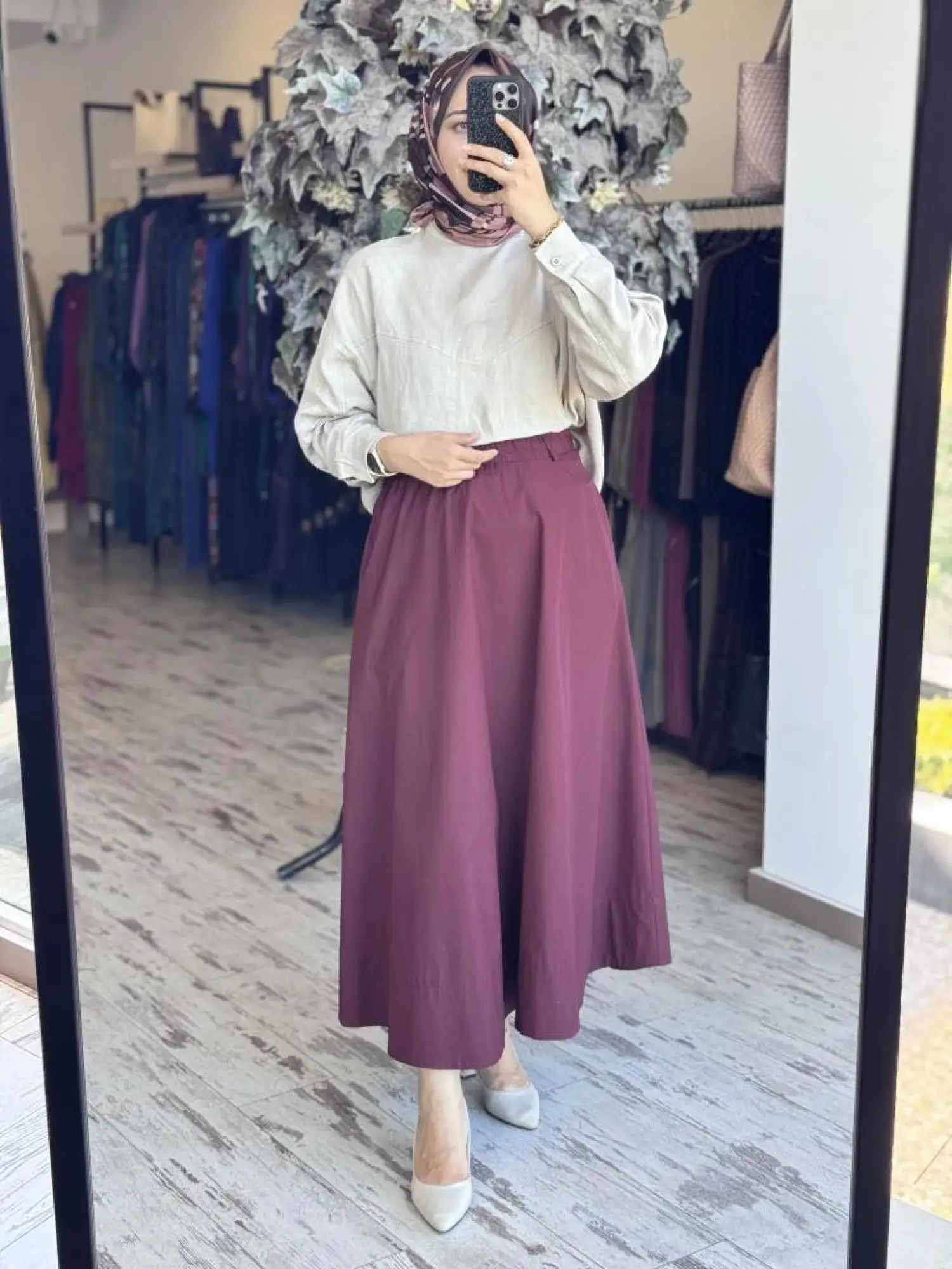 QooQ Store Sar Poplin Cepli Kloş Etek 25SS537