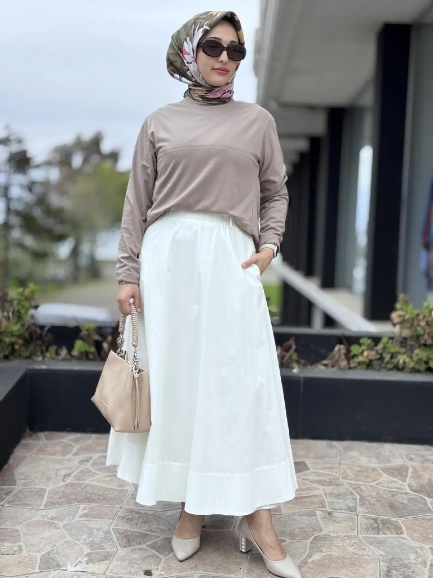 QooQ Store Sar Poplin Cepli Kloş Etek 25SS537