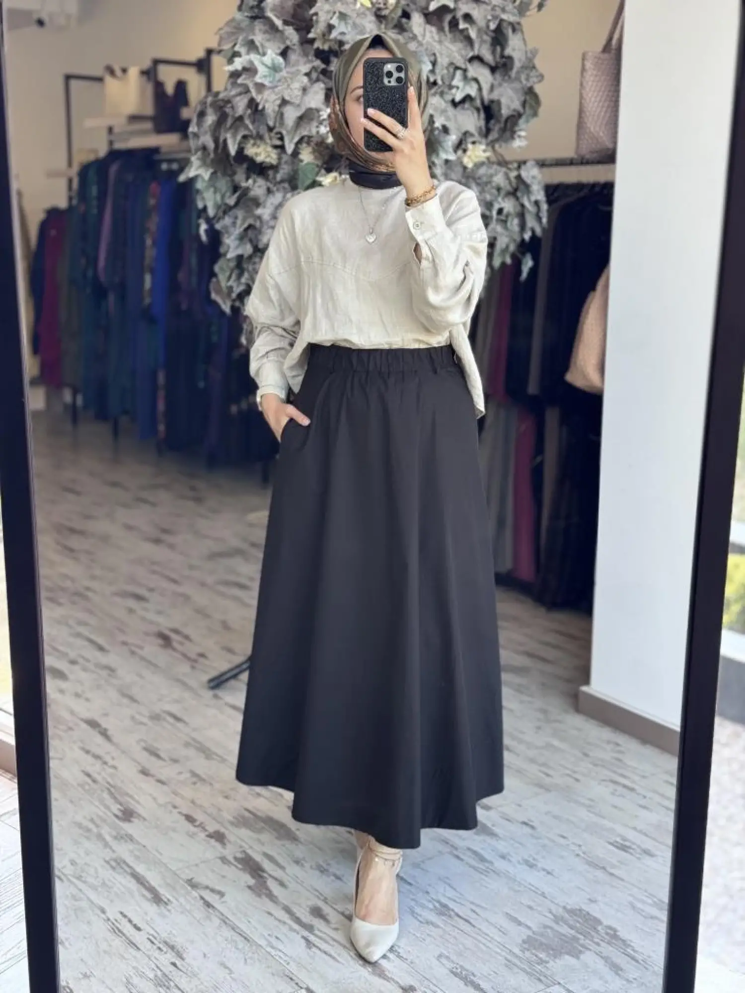 QooQ Store Sar Poplin Cepli Kloş Etek 25SS537